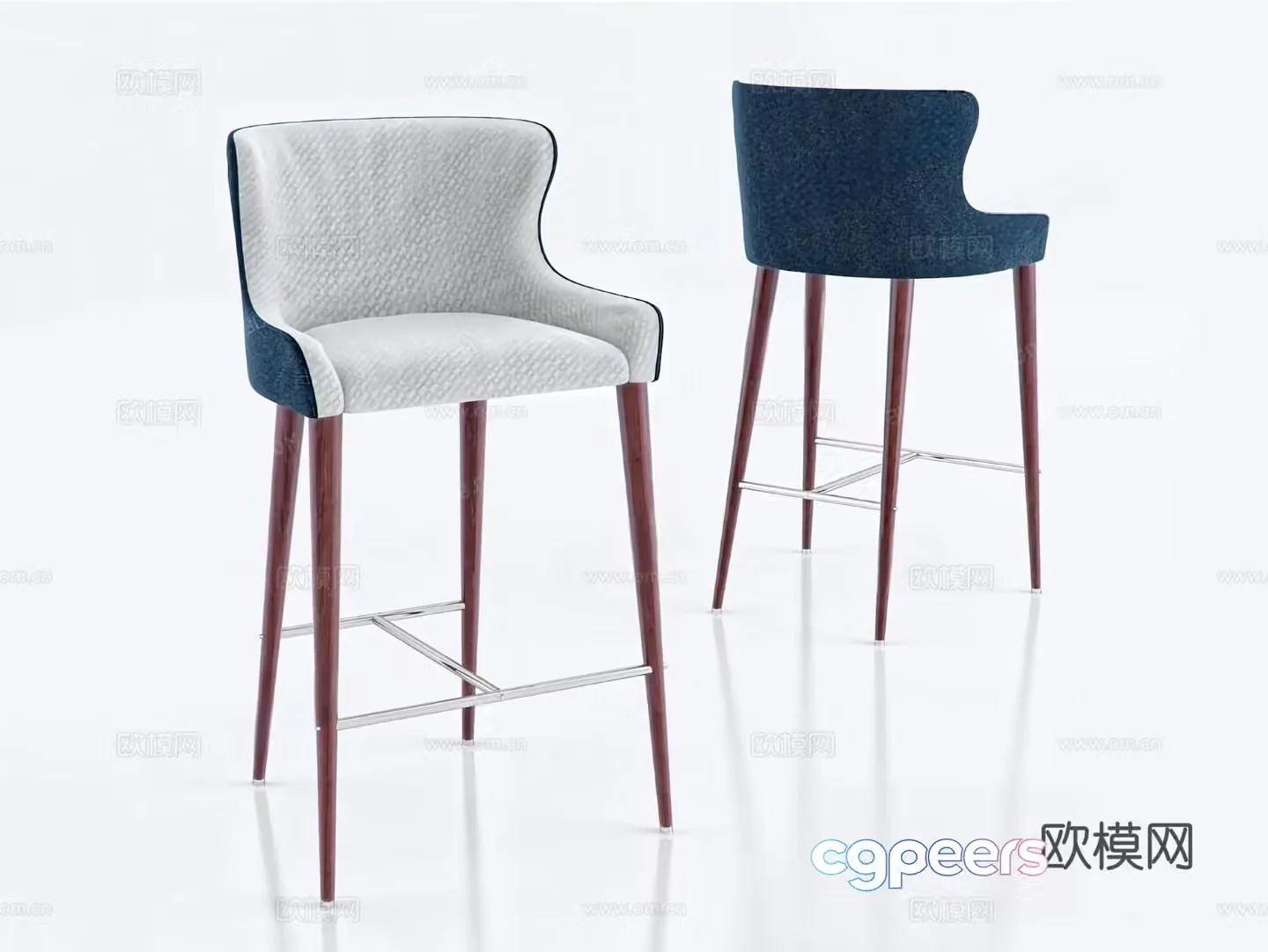 Simple European bar chair velvet bar chair bar stool 3D model