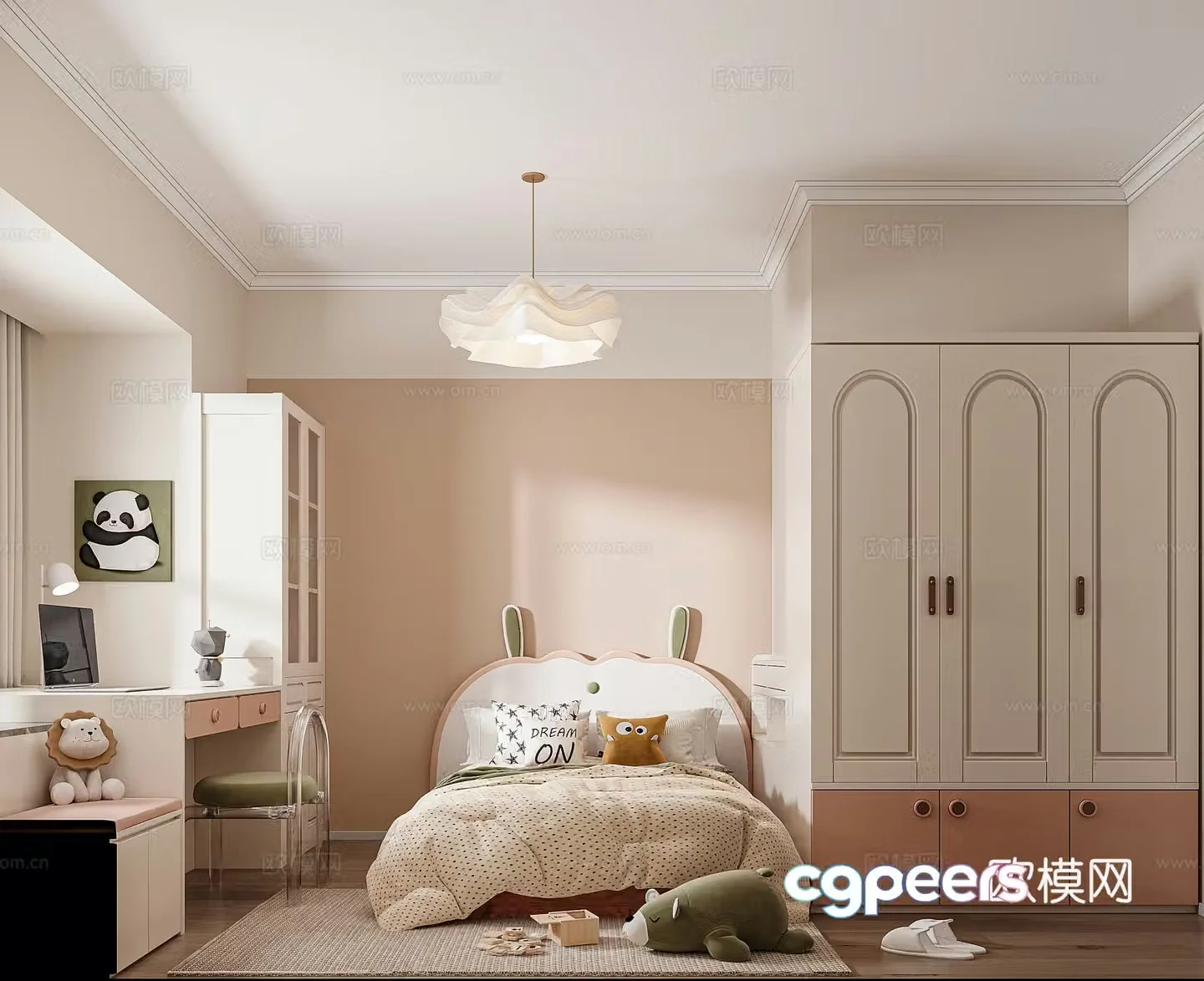 Modern cream style French cute girl room 3d model