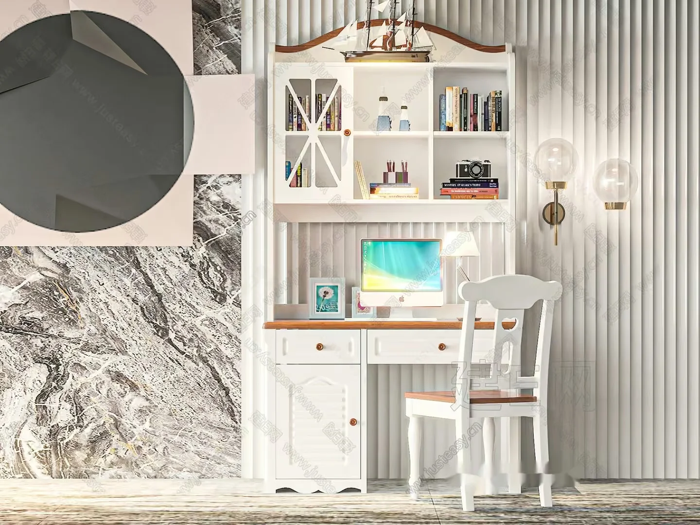 White Desk And Chair 3D Model – 9765 – VRAY Render