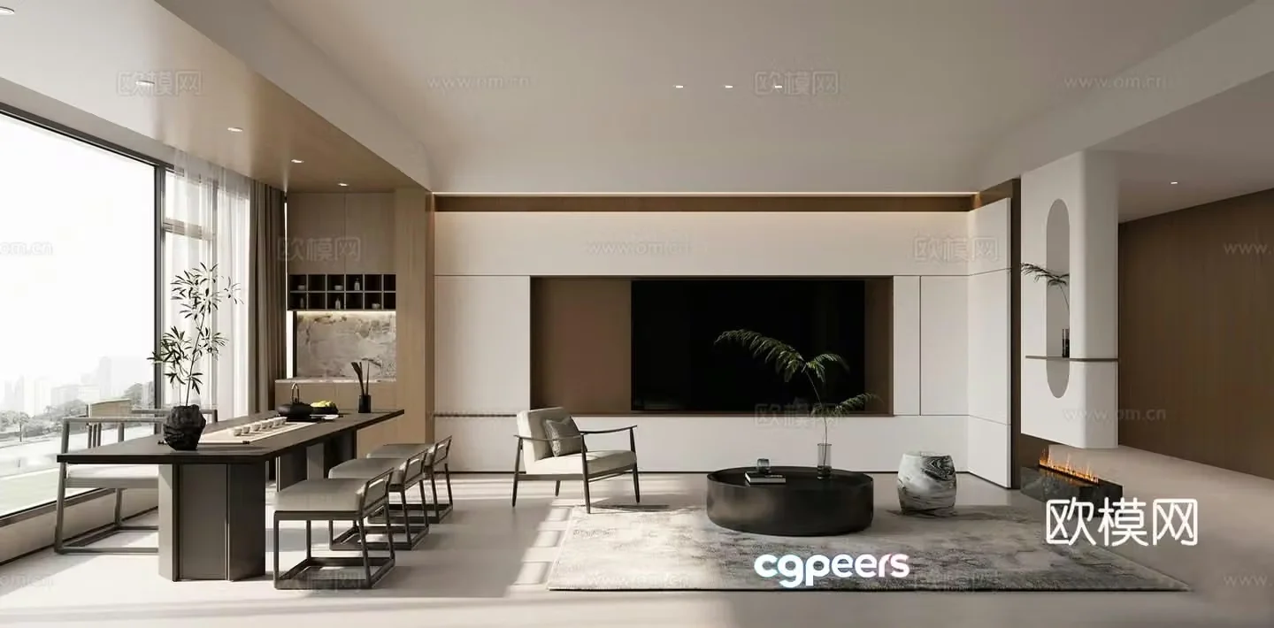 New Chinese style living and dining room 3D model