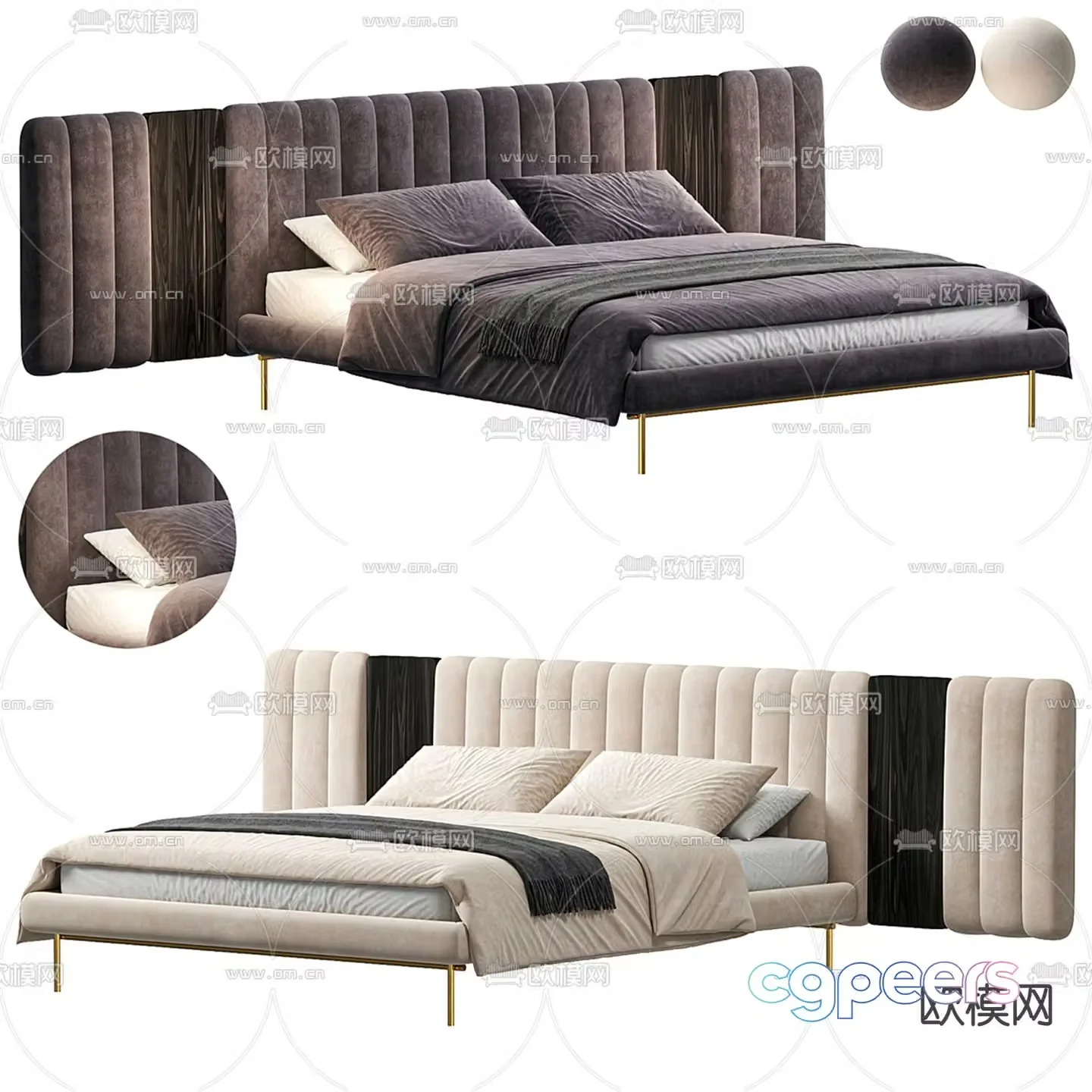 Light luxury double bed 3D model