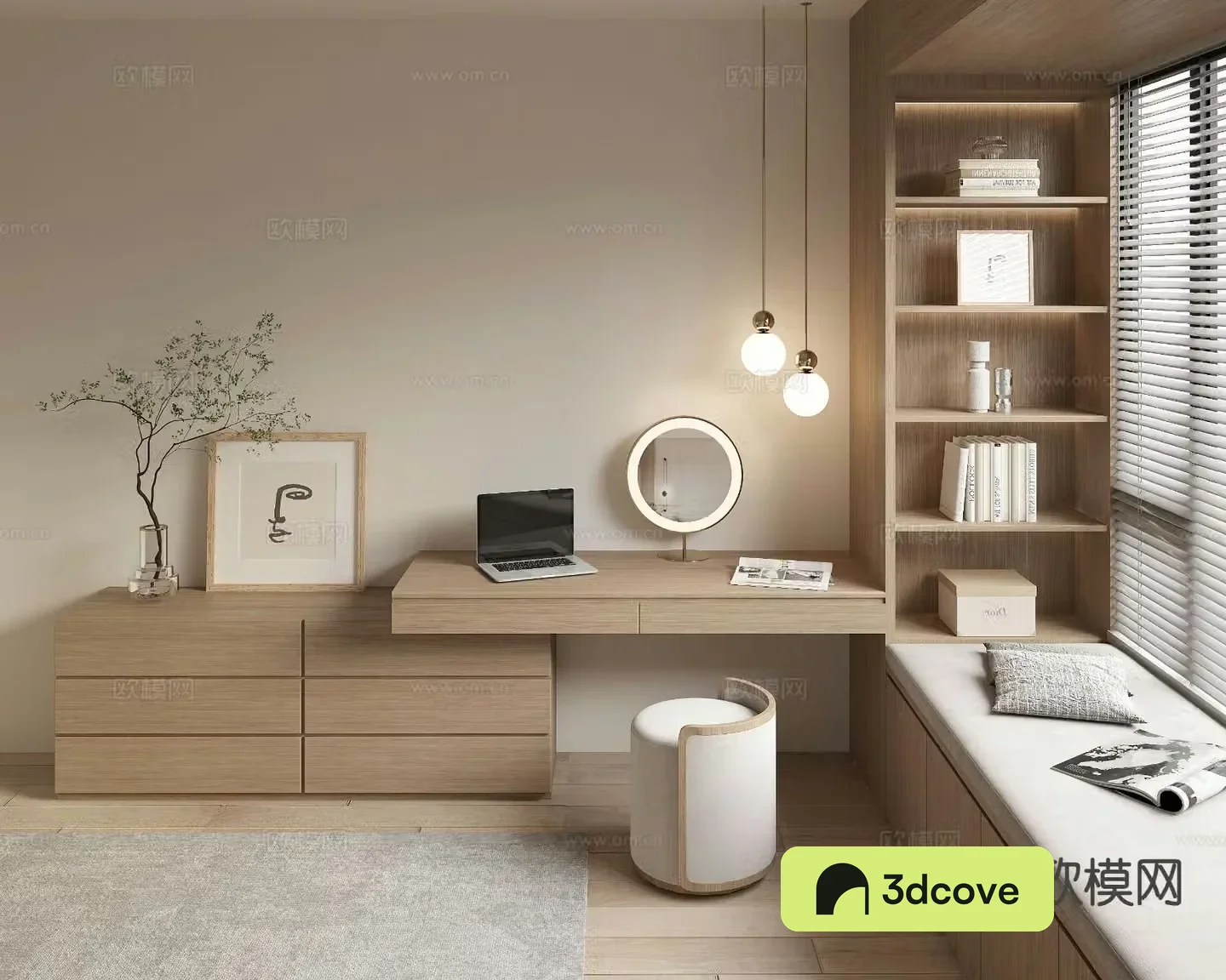 Modern bay window integrated dressing table