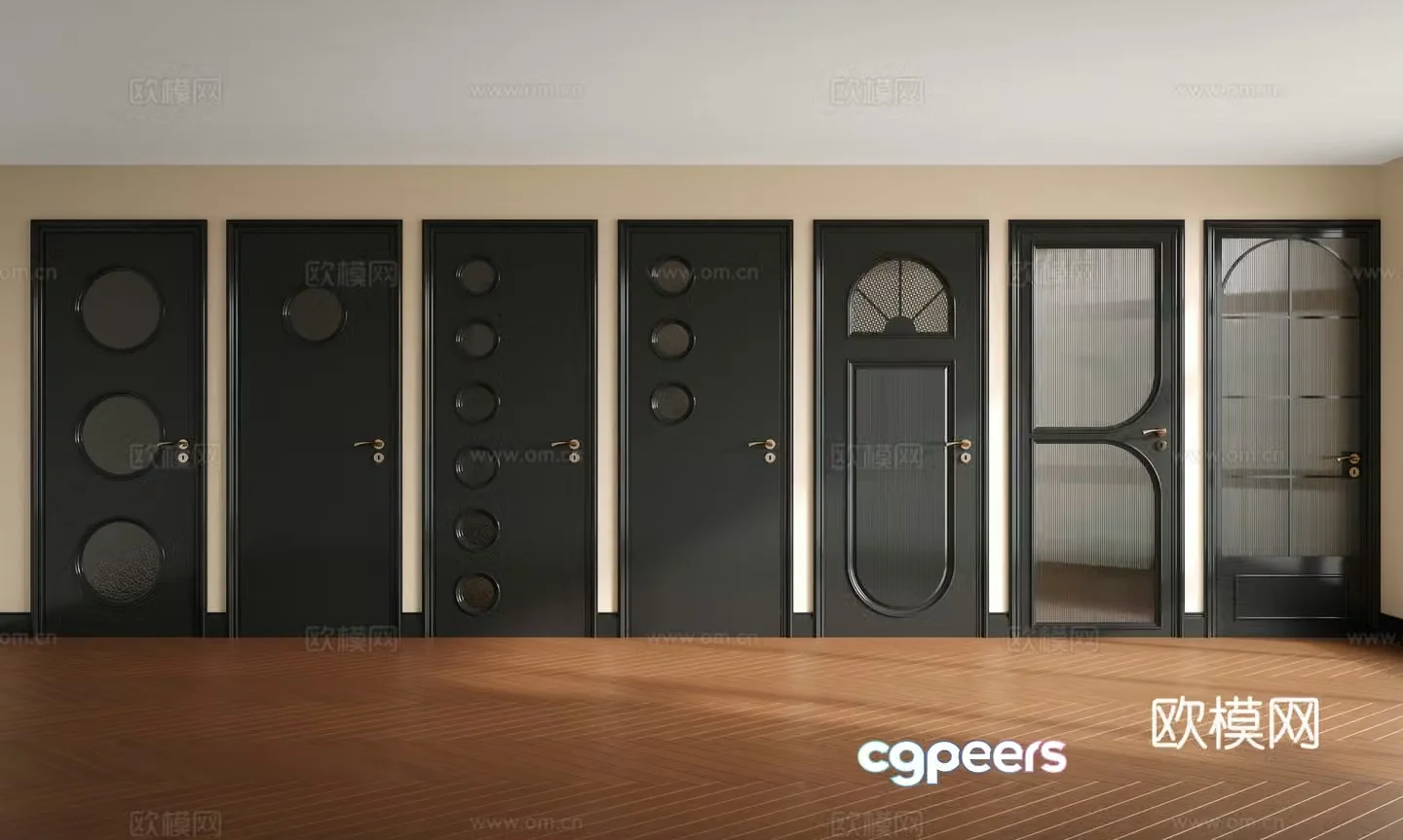 French glass door medieval windshield door medieval round hole shape door kitchen and bathroom glass door 3D model
