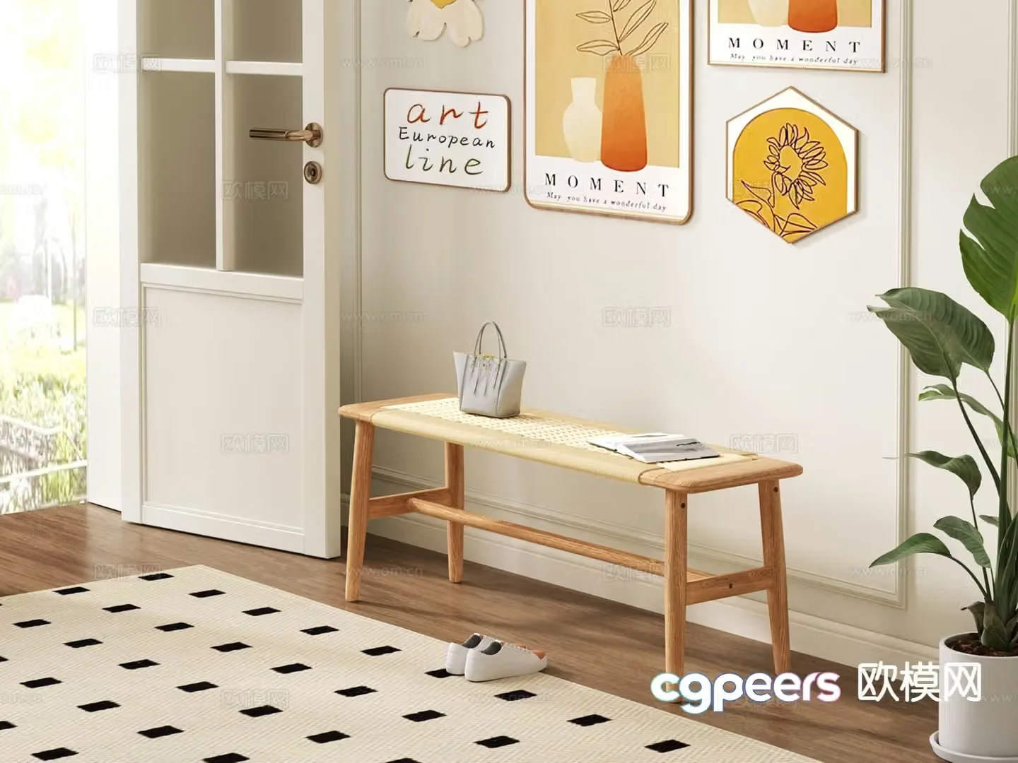 Nordic stool shoe changing stool bench 3d model