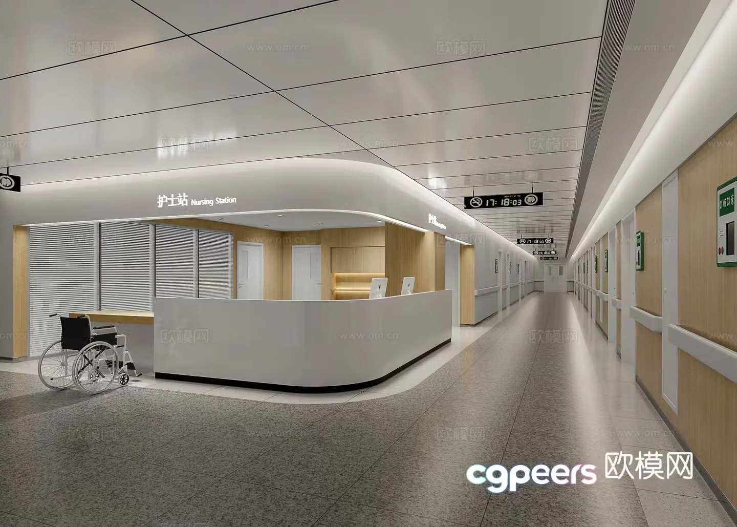 Hospital nurse station walkway 3d model