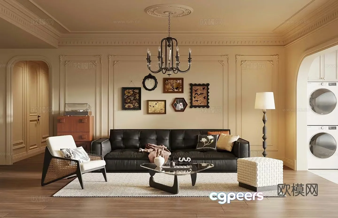 French medieval style living room sofa background wall sofa coffee table combination 3D model