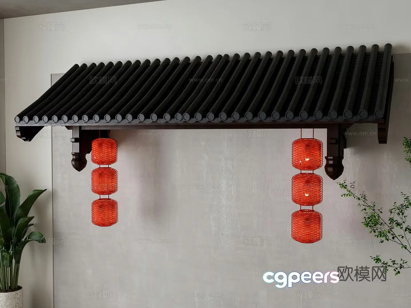 New Chinese style eaves wall decoration 3D model