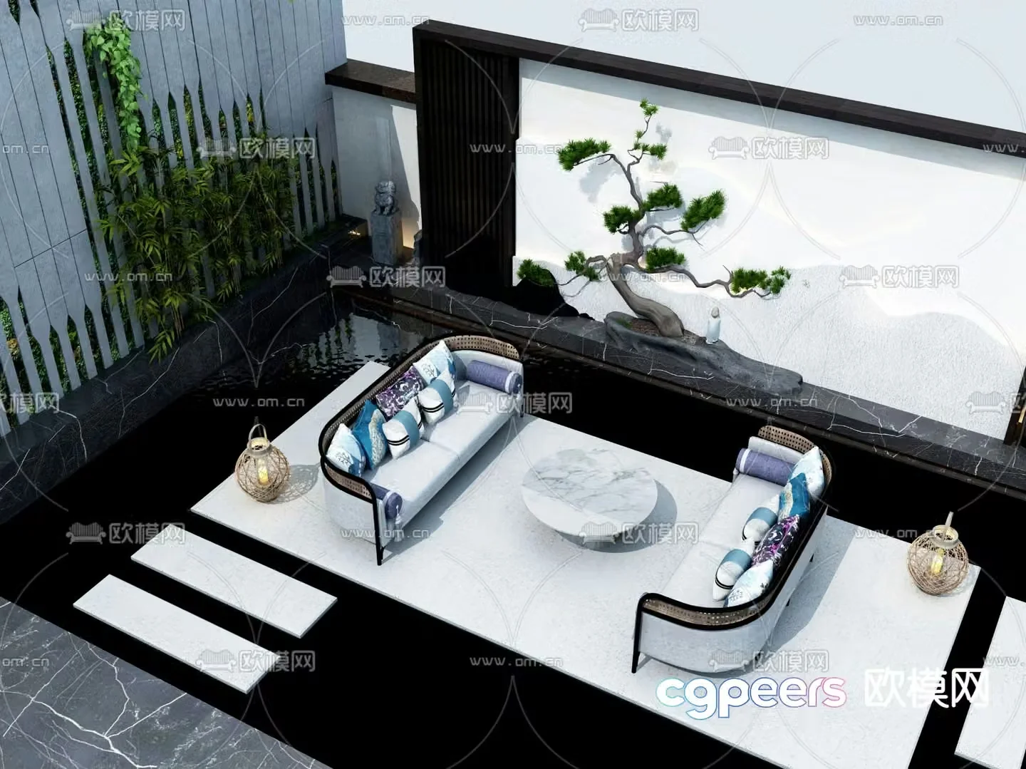 Courtyard landscape water landscape 3d model