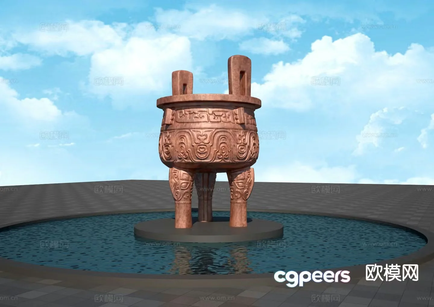 Chinese bronze tripod sculpture urban sculpture 3d model