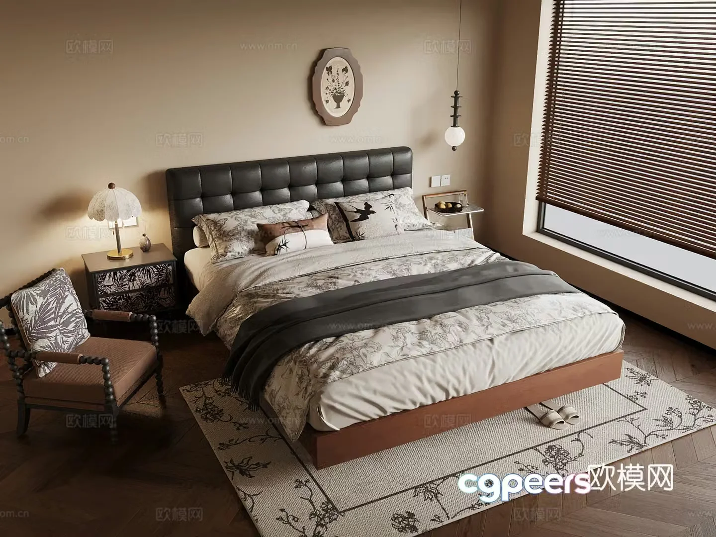 Middle French bedroom double bed 3d model