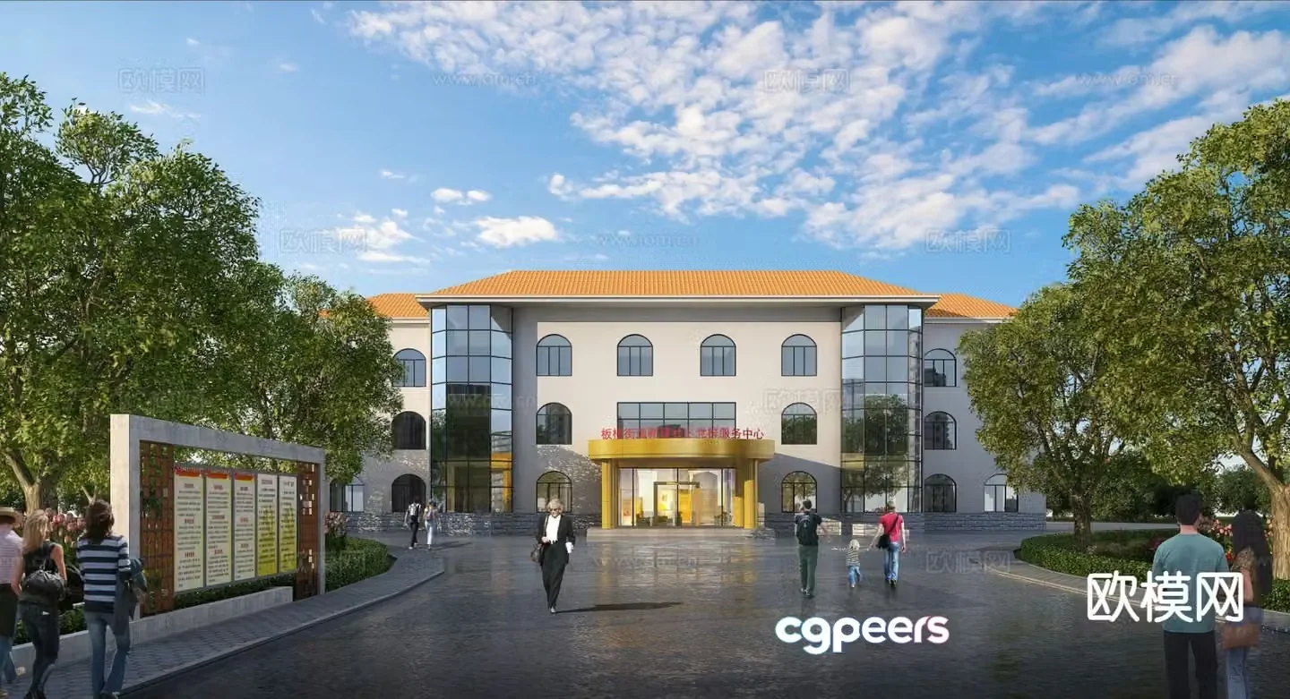 Community center building exterior 3d model