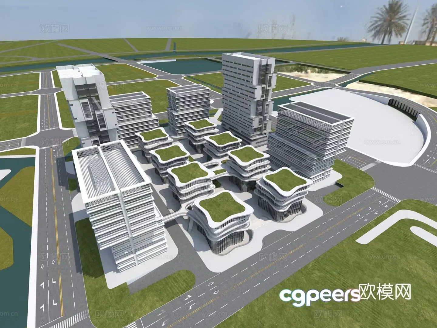 City bird’s eye view of public building bird’s view 3D model