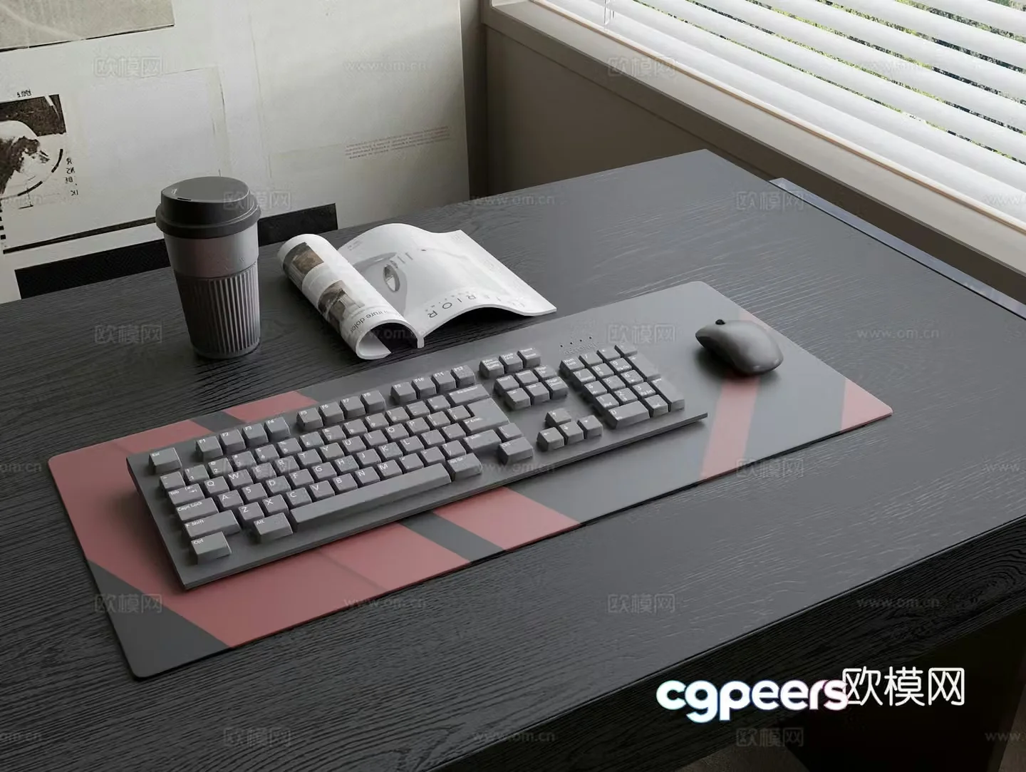 Keyboard Mouse Mouse Pad Coffee Cup Books 3D Model