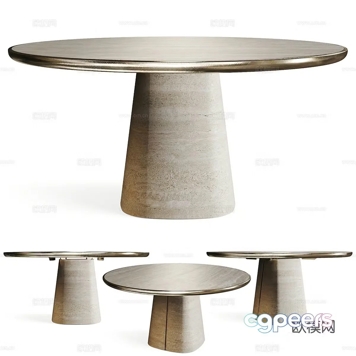 New Chinese style light luxury round stone dining table 3D model