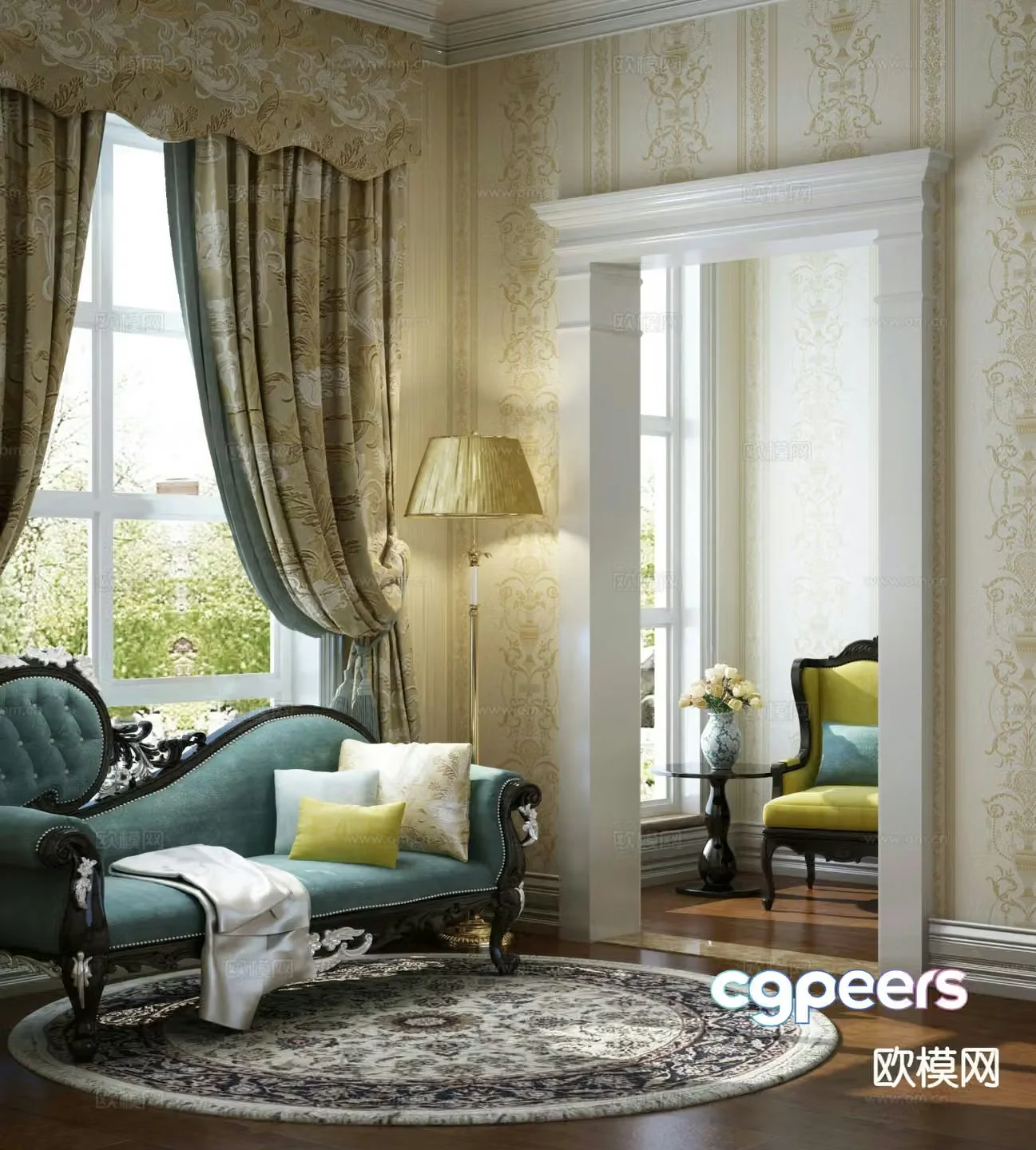 Neoclassical chaise lounge sofa armchair 3d model