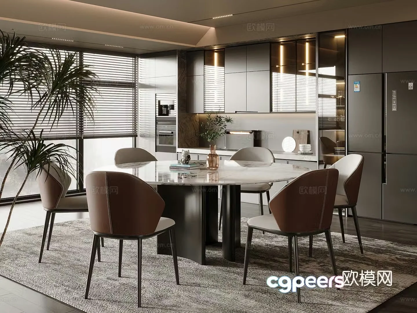 Modern round marble dining table and chair 3d model