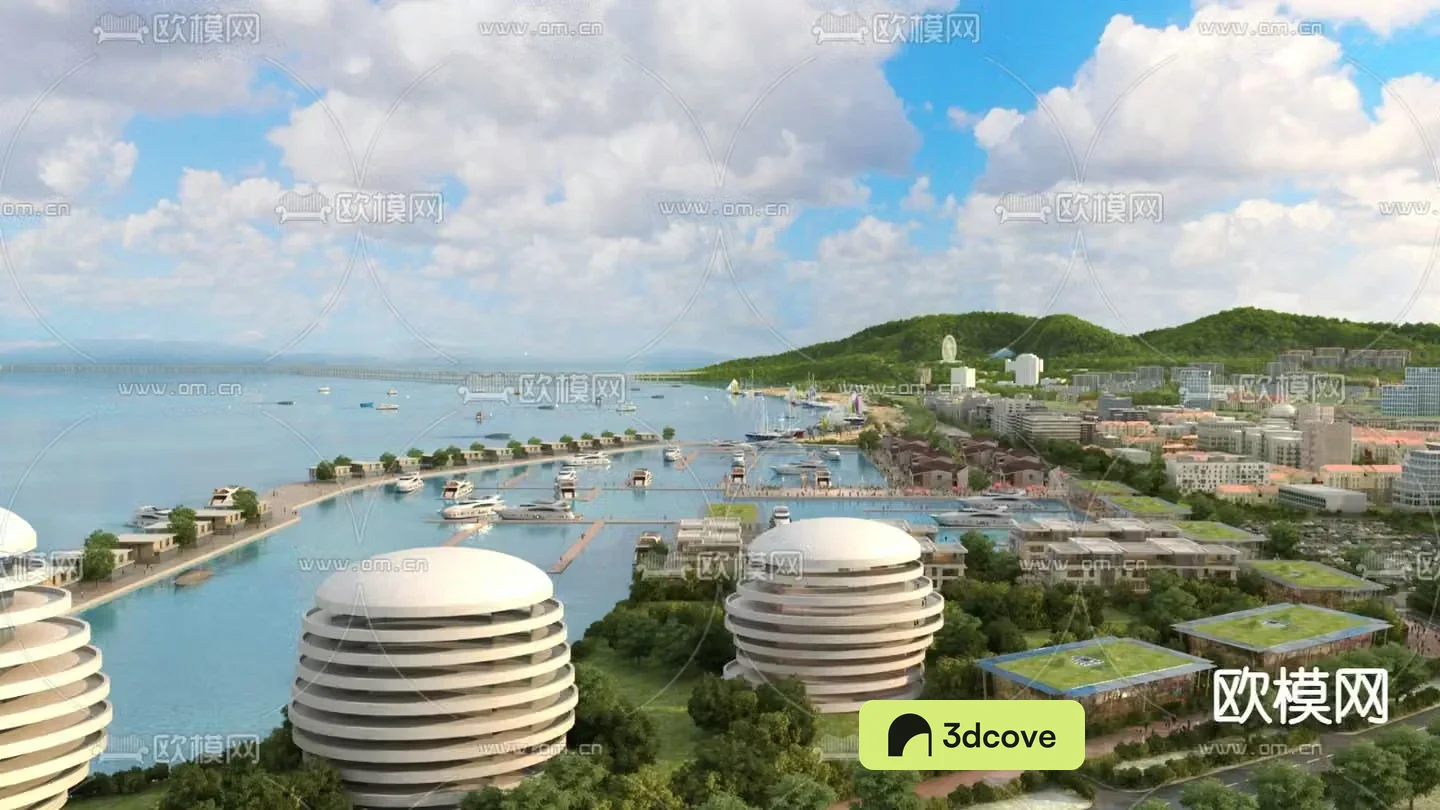 Seaside resort fishing village landscape