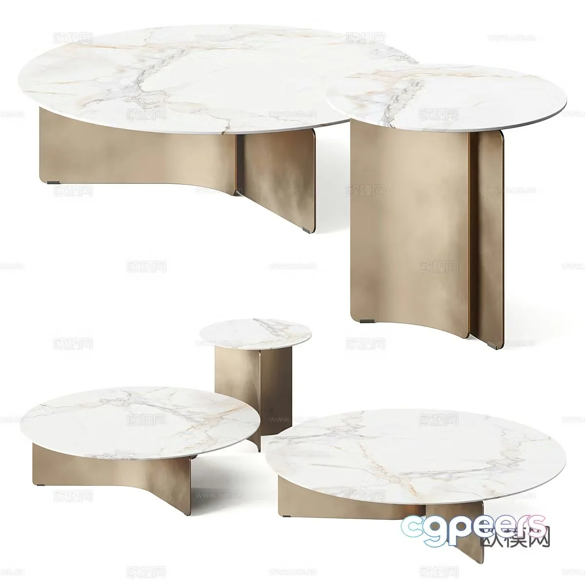 Light luxury tea table coffee table combination mother and child tea table round coffee table round side coffee table Dali 3D model