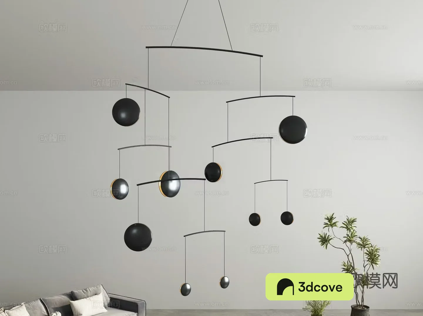 Modern villa empty hanging line light