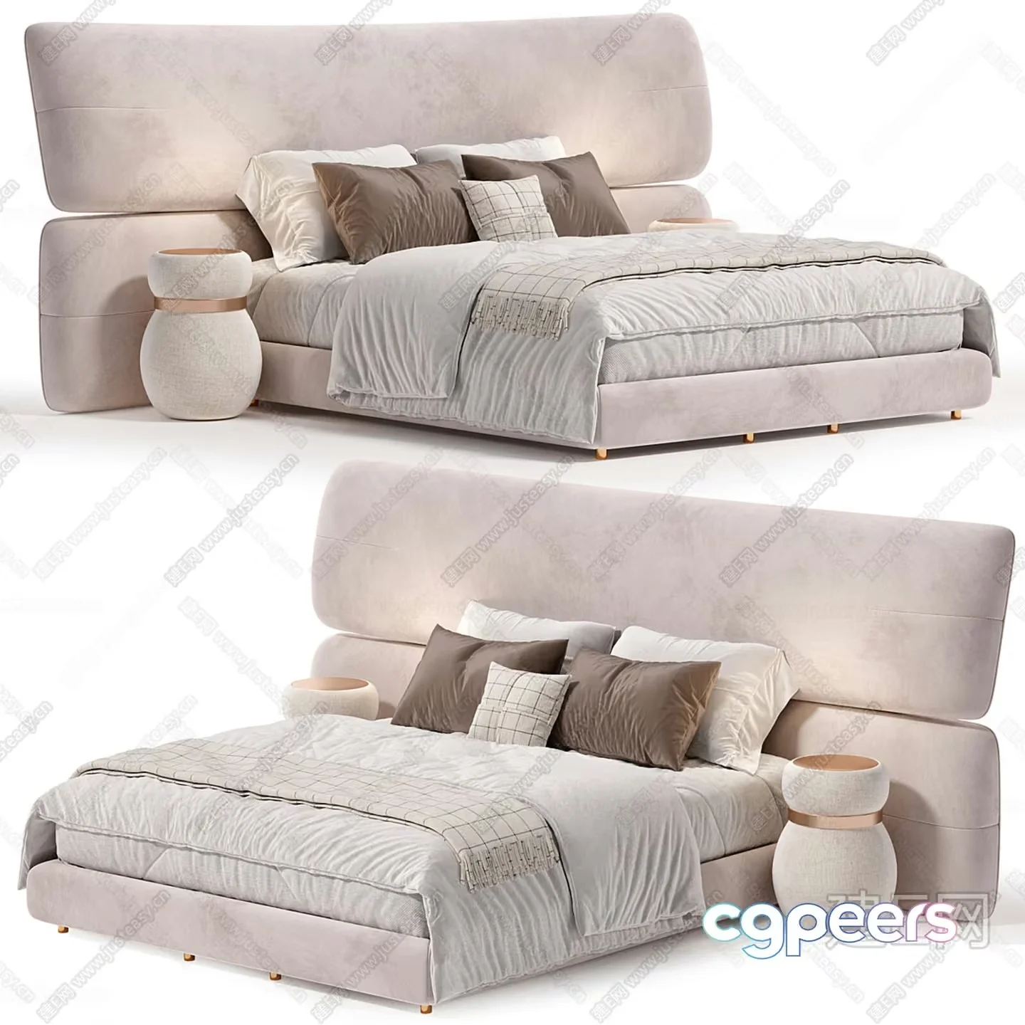 Cozy Beige Bed 3D Model – 7948 – CORONA Render