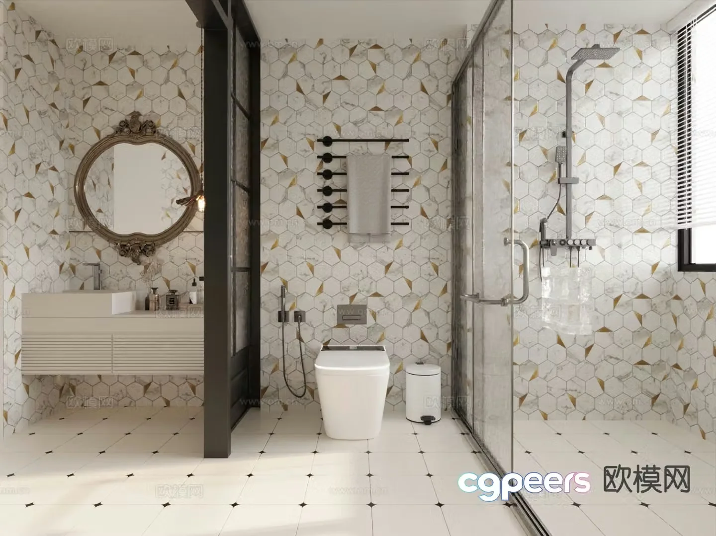 Cream style bathroom bathroom 3d model