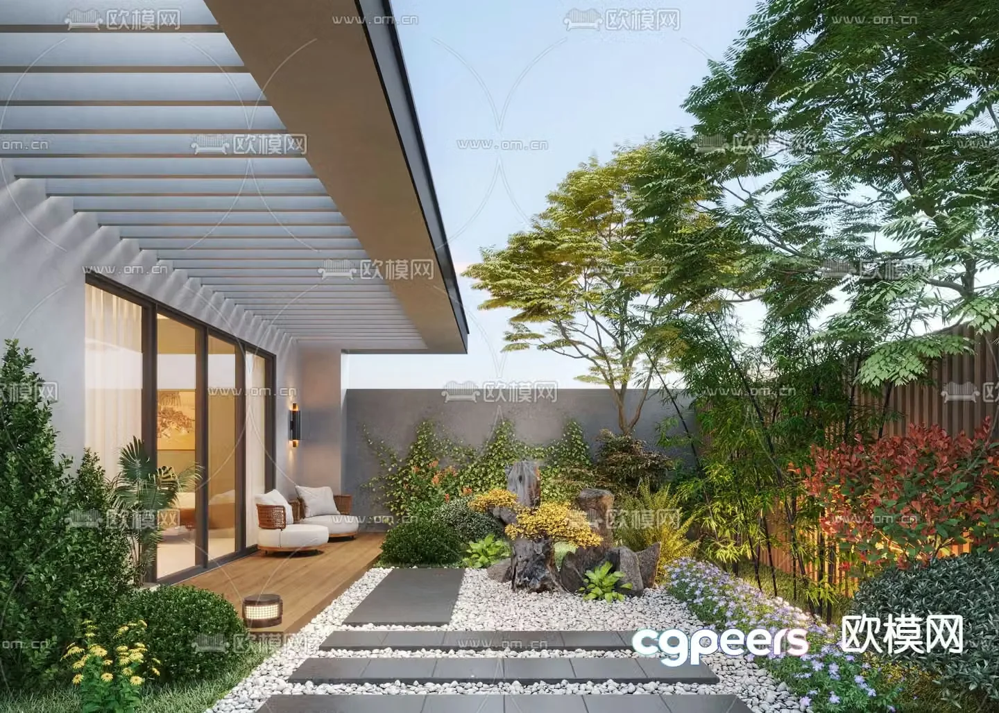 Villa courtyard courtyard landscape 3d model