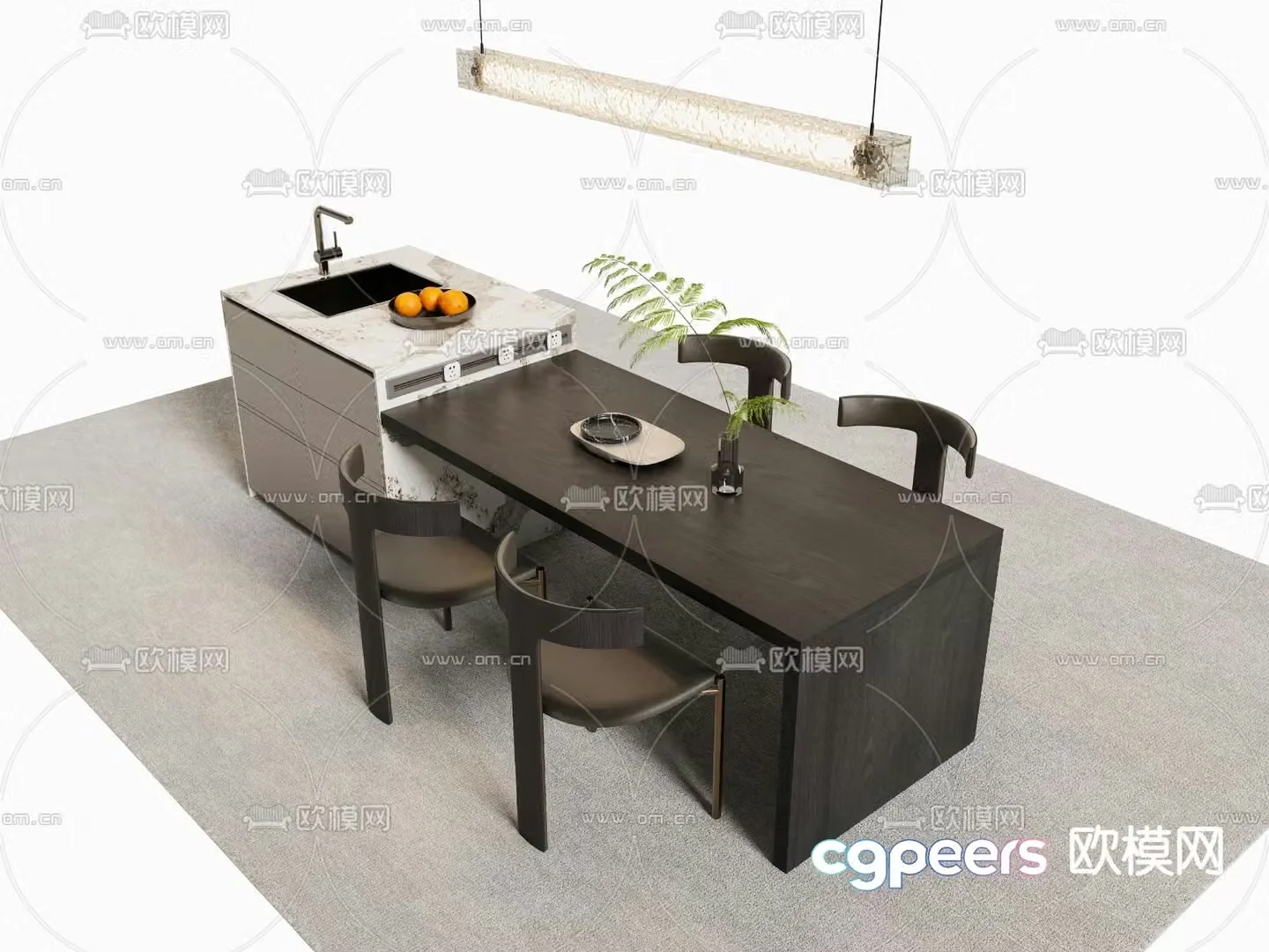 Island dining table and chair 3d model