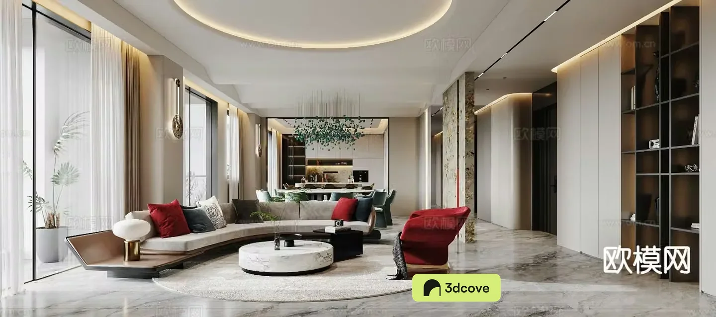 Light luxury large flat floor living room