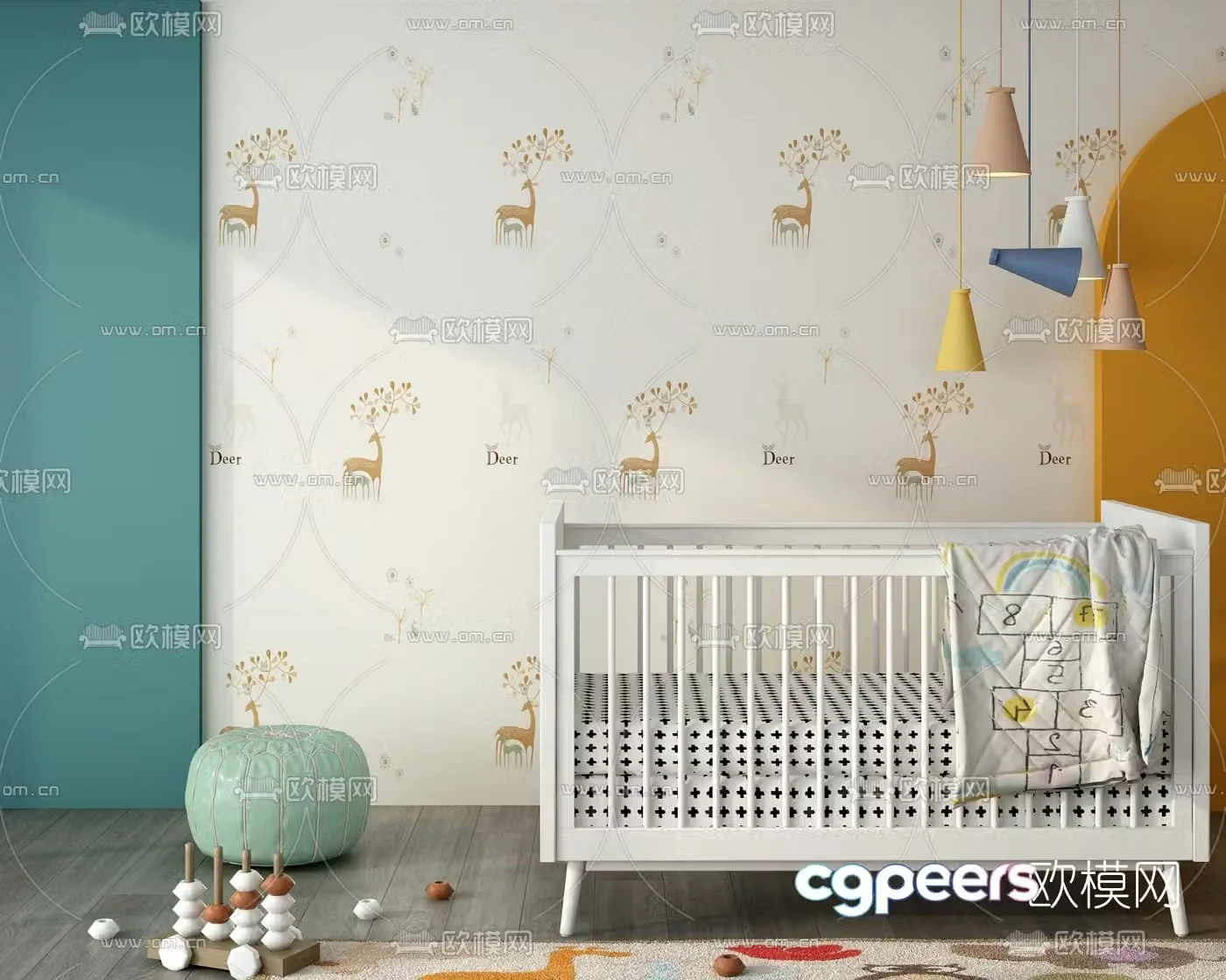 Modern solid wood crib 3d model