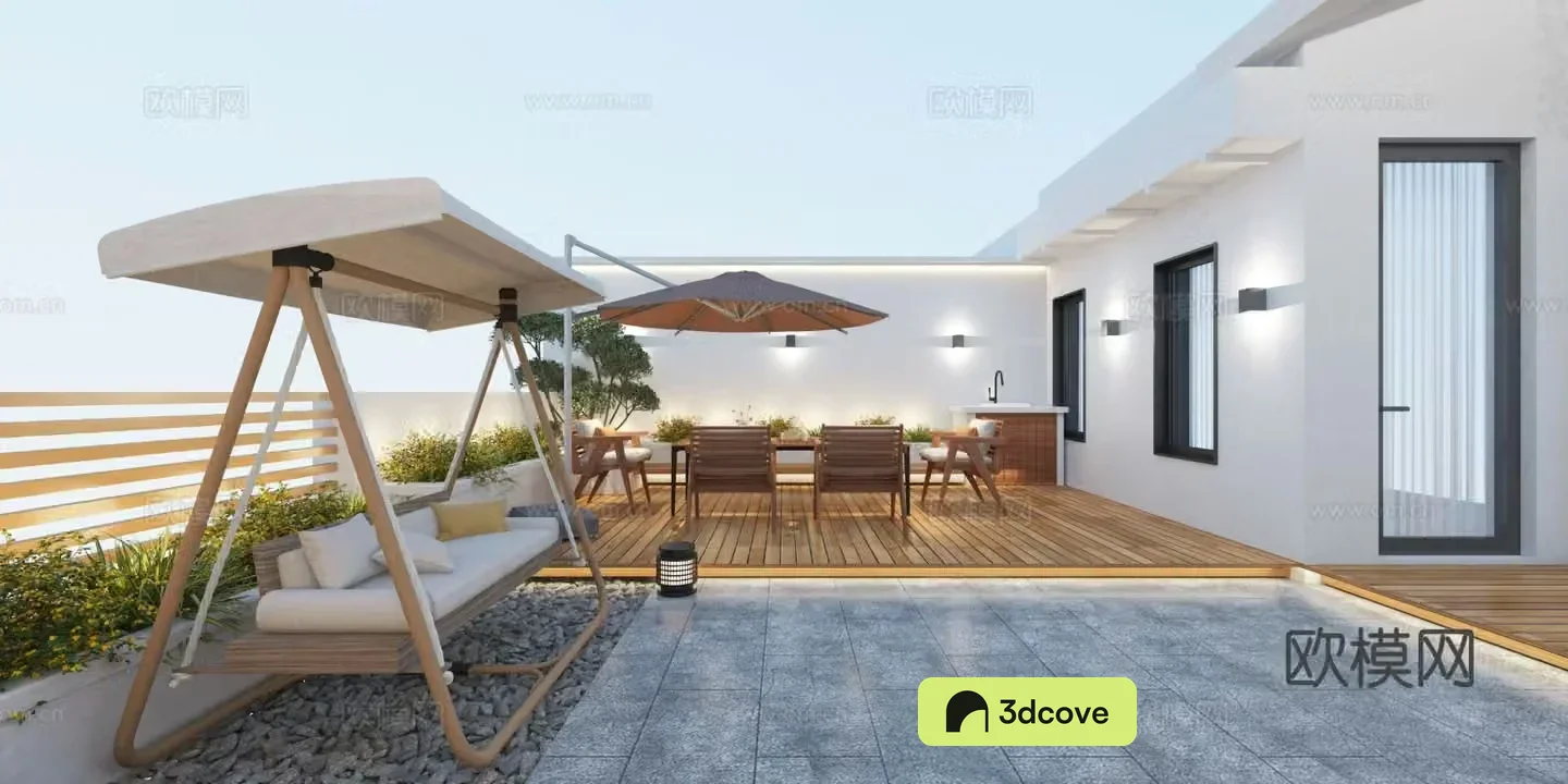 modern roof garden courtyard landscape terrace 3d model