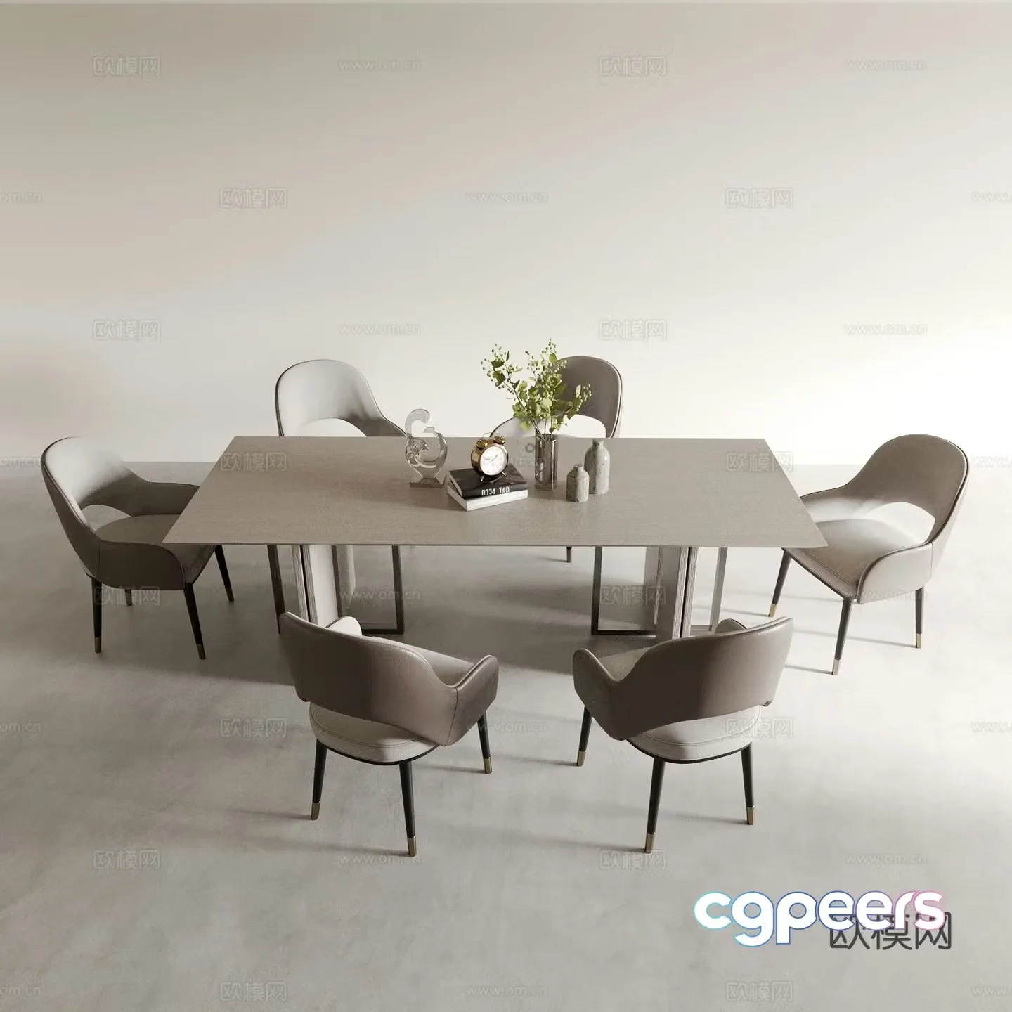 Modern dining table and chairs 3d model