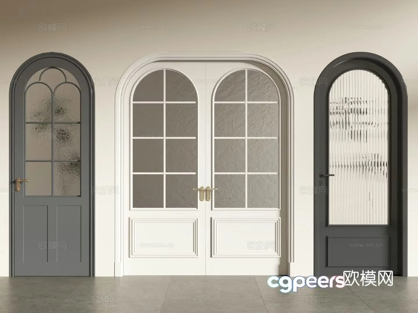 French arched door arched glass door frosted glass single-opening door double-opening door 3D model