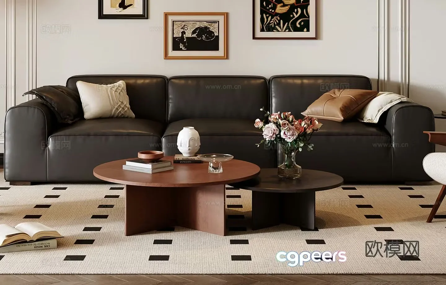 Three seater sofa leather sofa 3d model