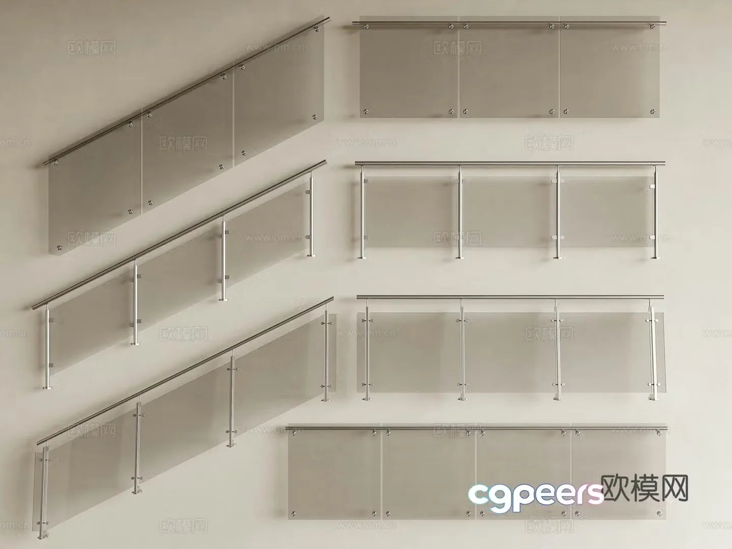 Modern railings Glass railings Glass stair railings Stainless steel glass handrails Fence Guardrail 3d model