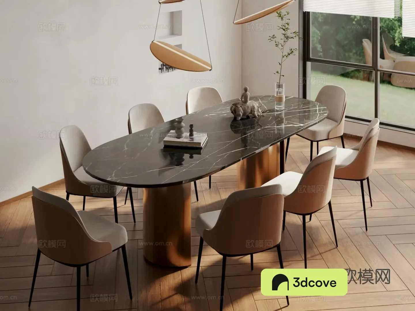 Modern marble dining table and chairs