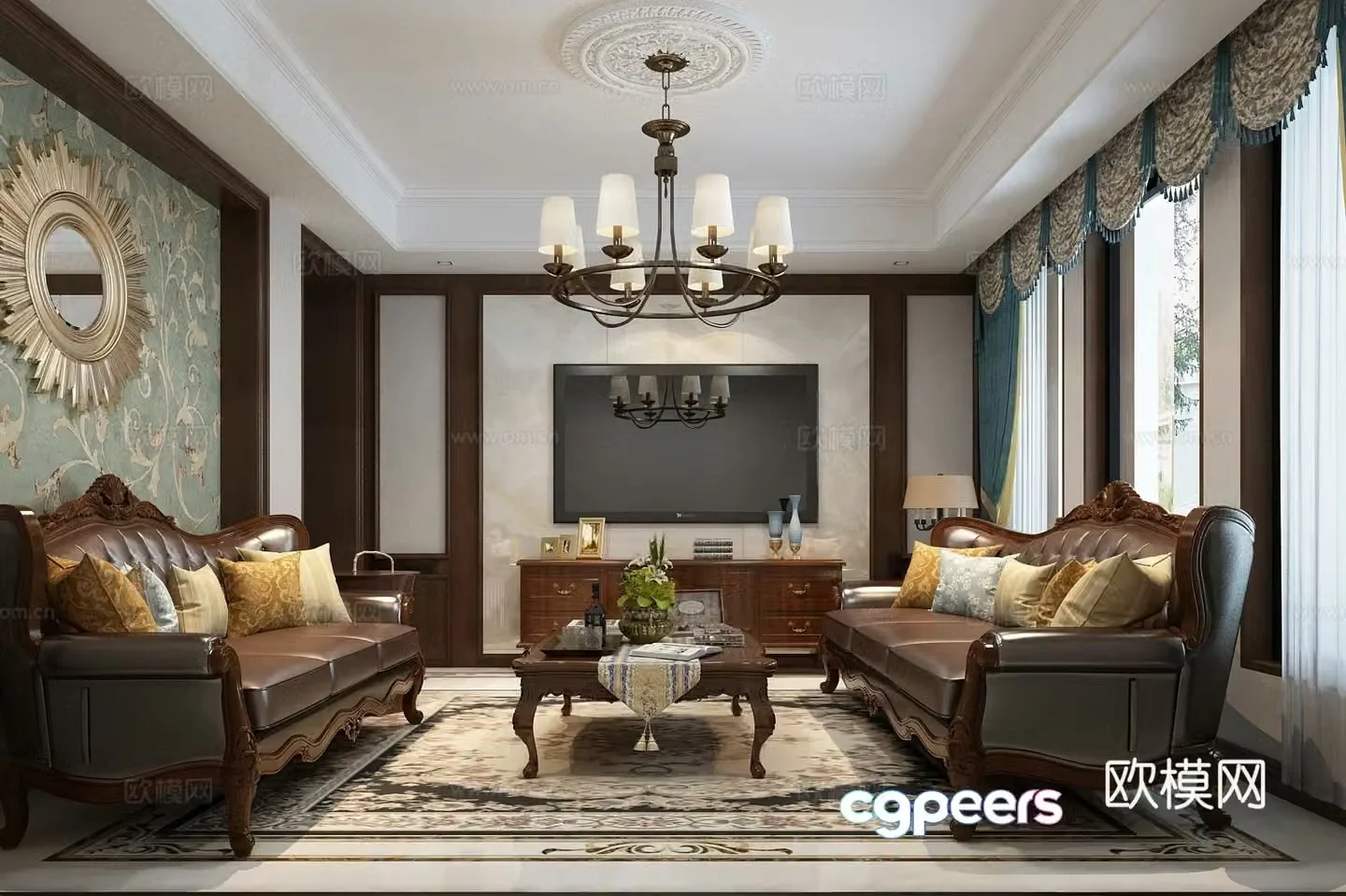 European living room European dining European kitchen European entrance 3D model