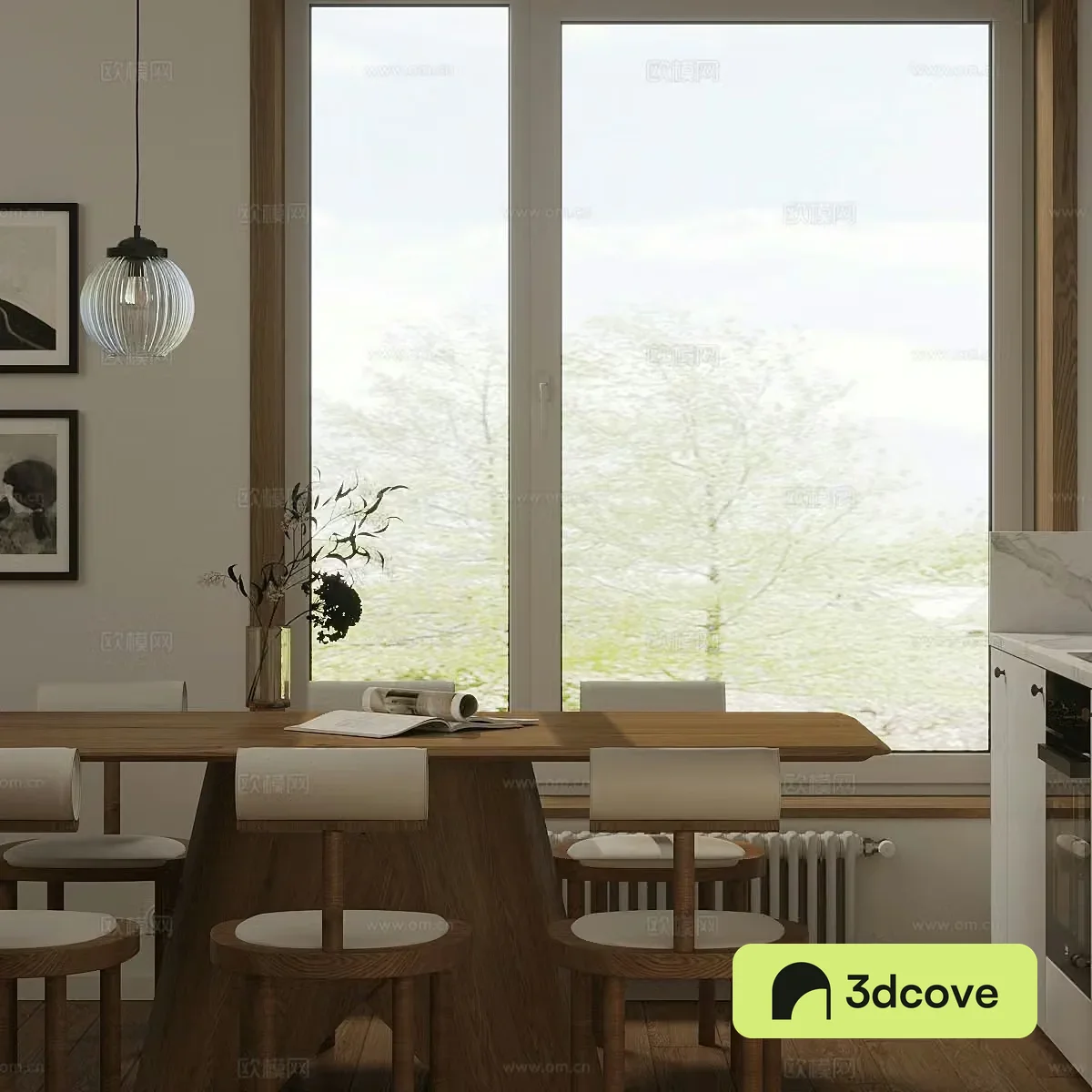 Middle-aged home restaurant Log style home restaurant Solid wood dining table and chair Dining chair Single chair Dining table 3D model