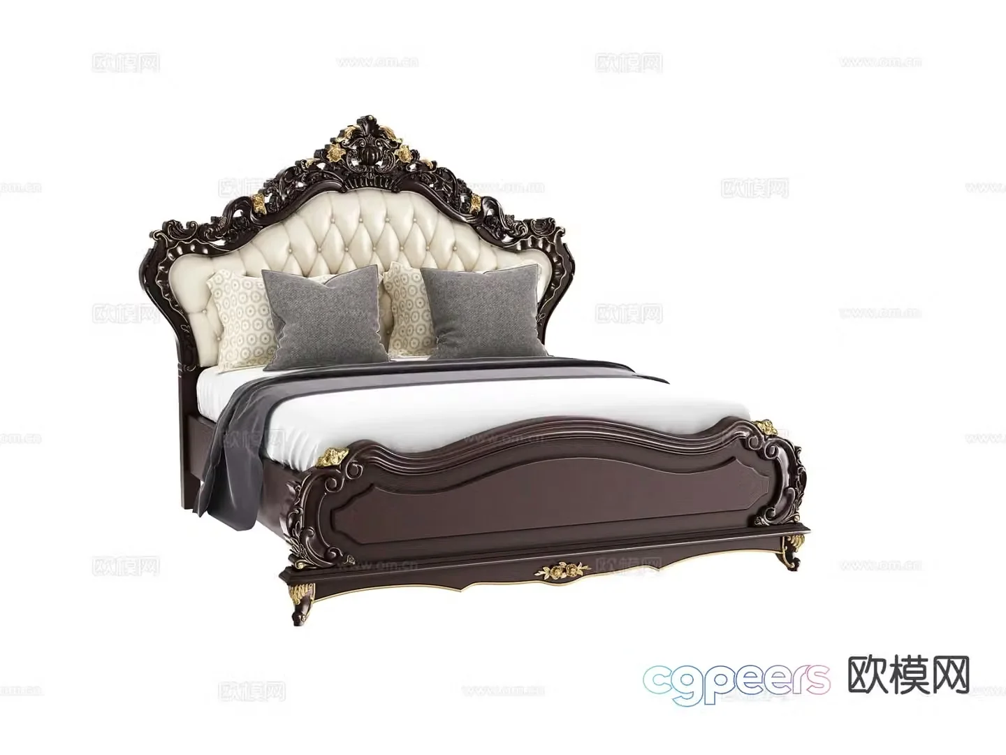 European double bed 3d model