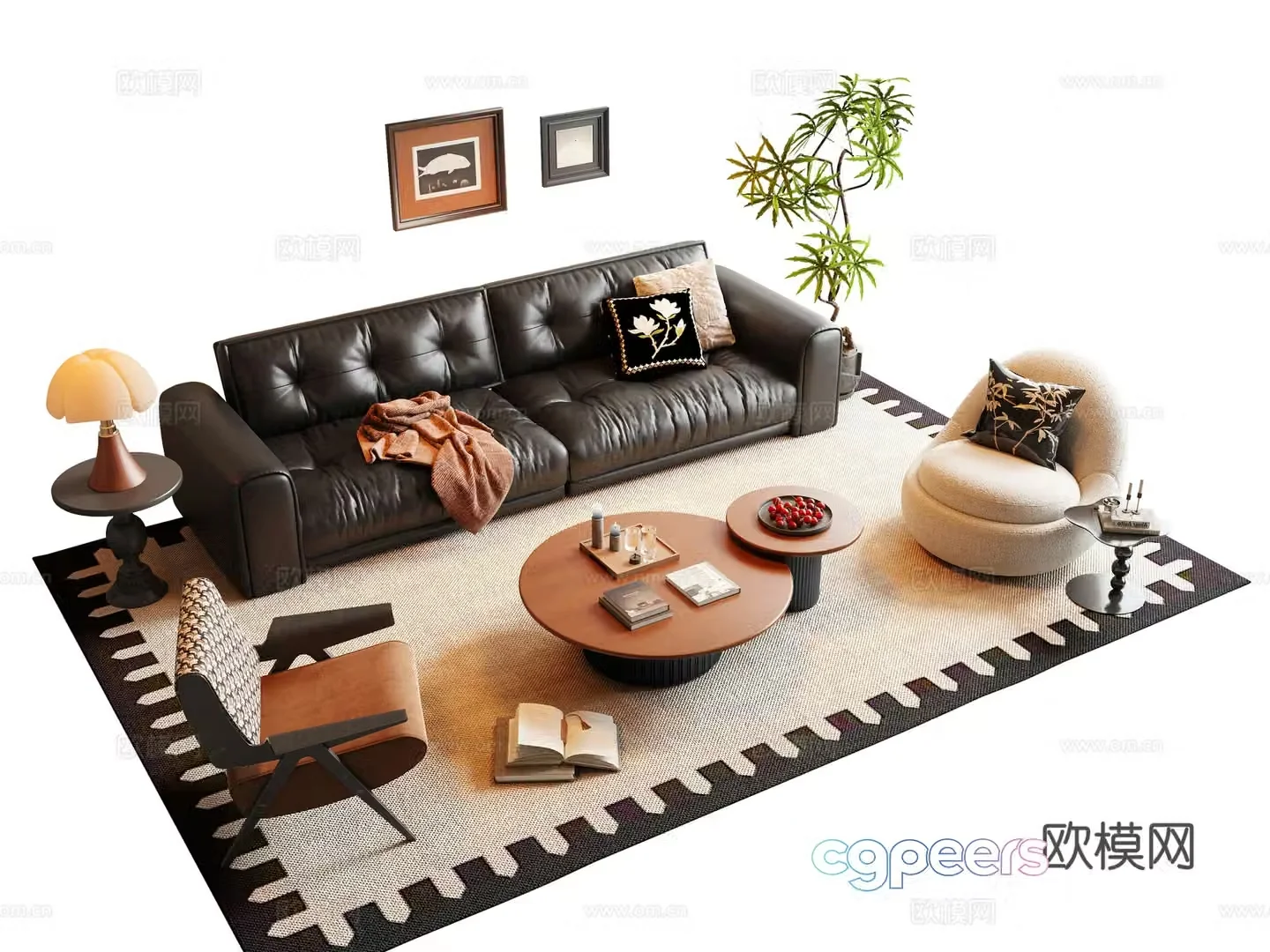 French medieval sofa coffee table combination 3D model