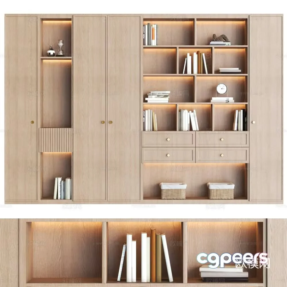 Modern bookcase Decorative cabinet Study room bookcase Wall bookcase Middle style bookcase 3D model