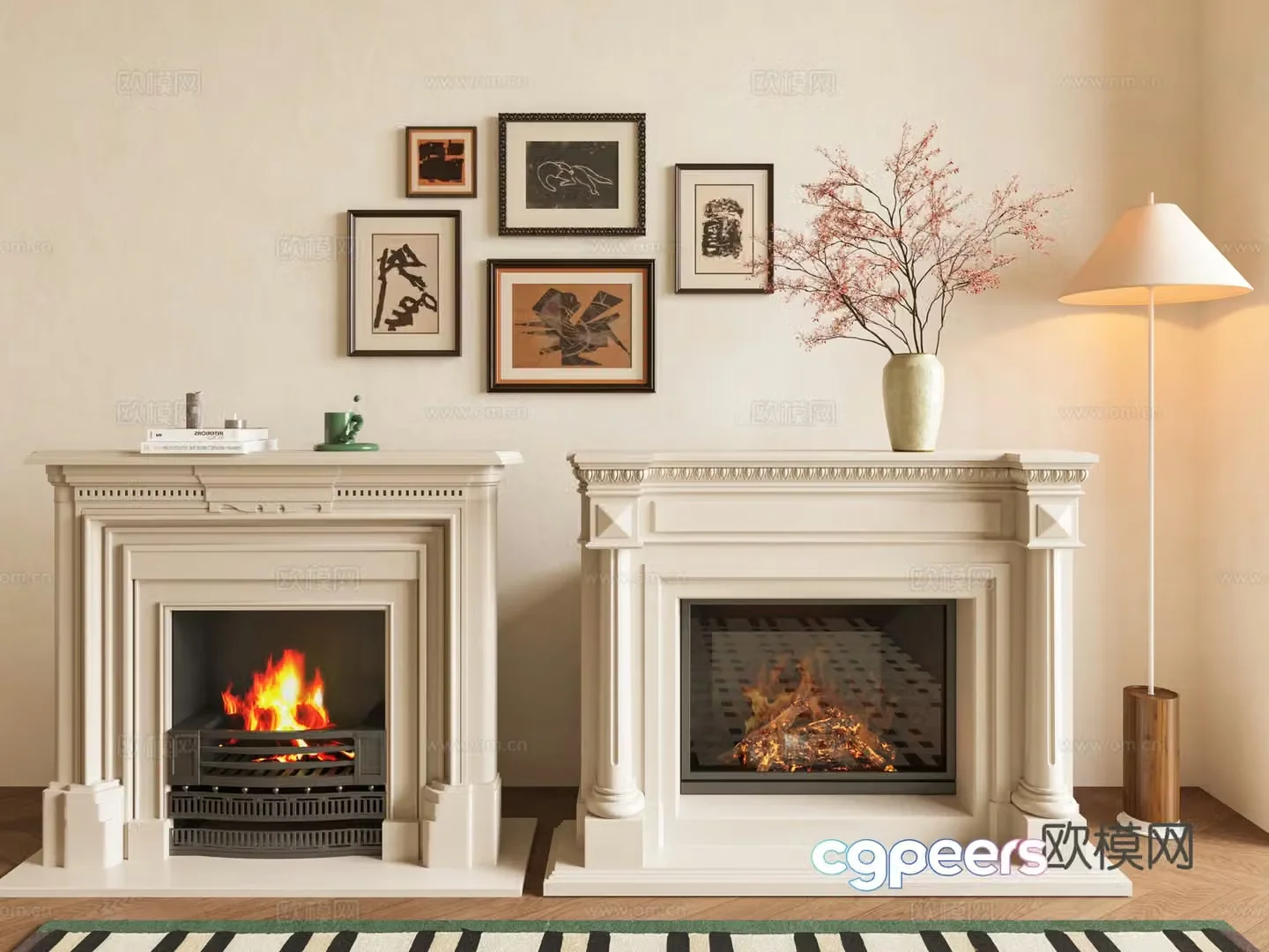 French fireplace firewood stove simple European fireplace French decorative painting combination French combination painting 3D model