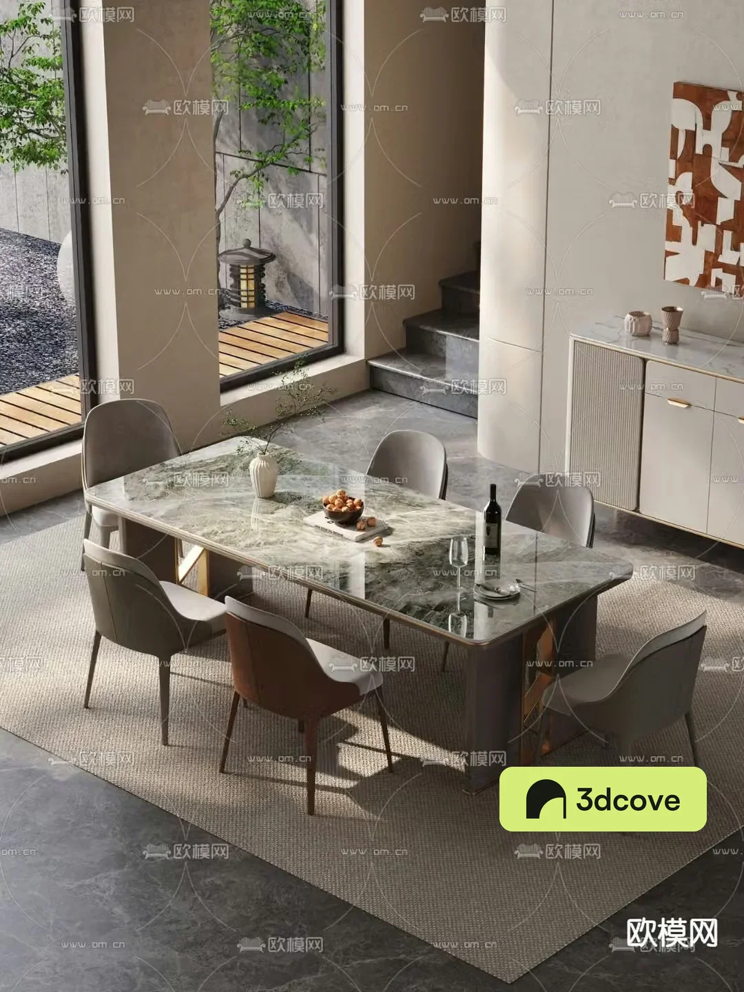 Marble dining table and chairs