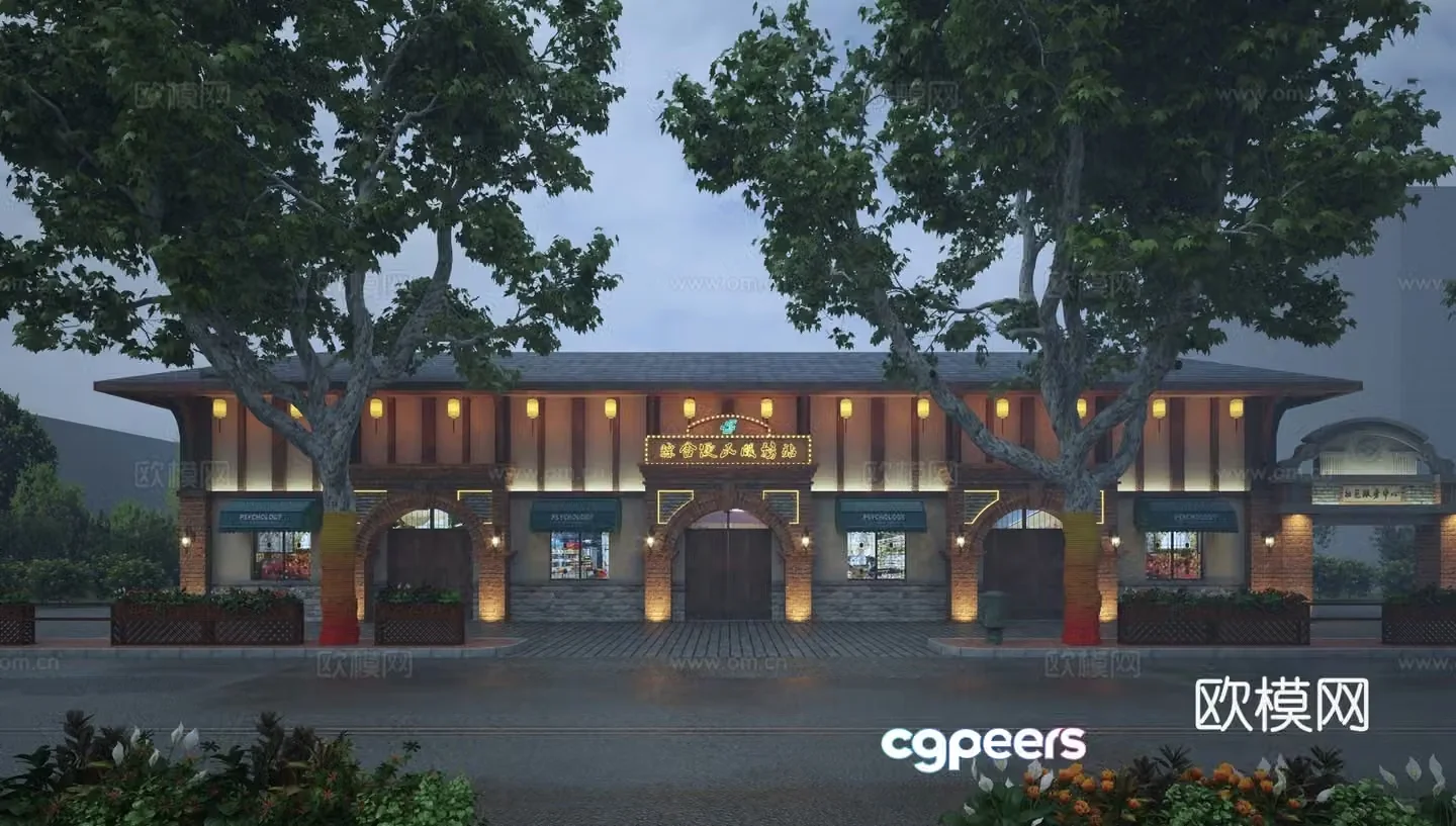 New Chinese style commercial street pedestrian street night scene 3d model