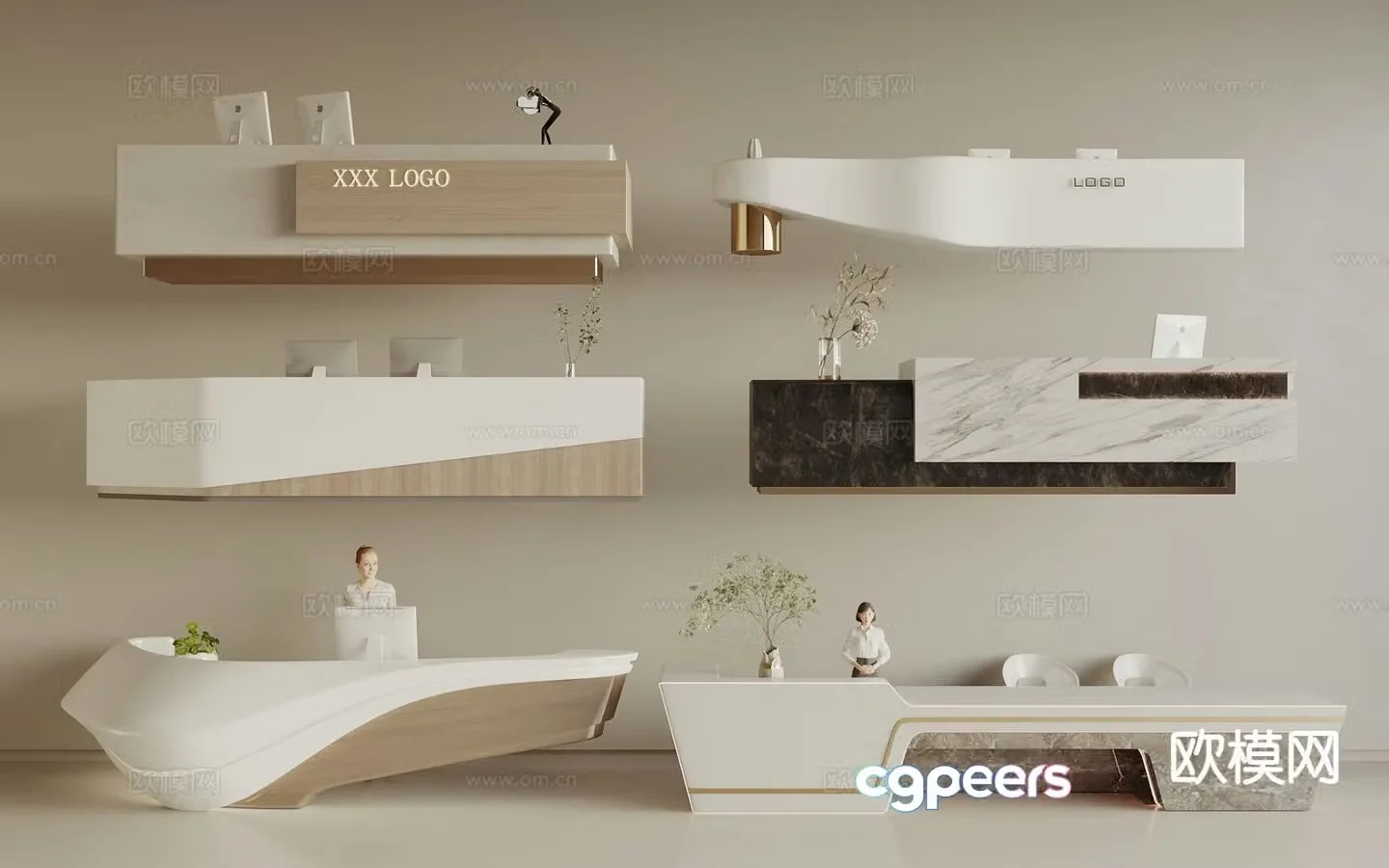 Modern front desk reception desk service desk 3d model