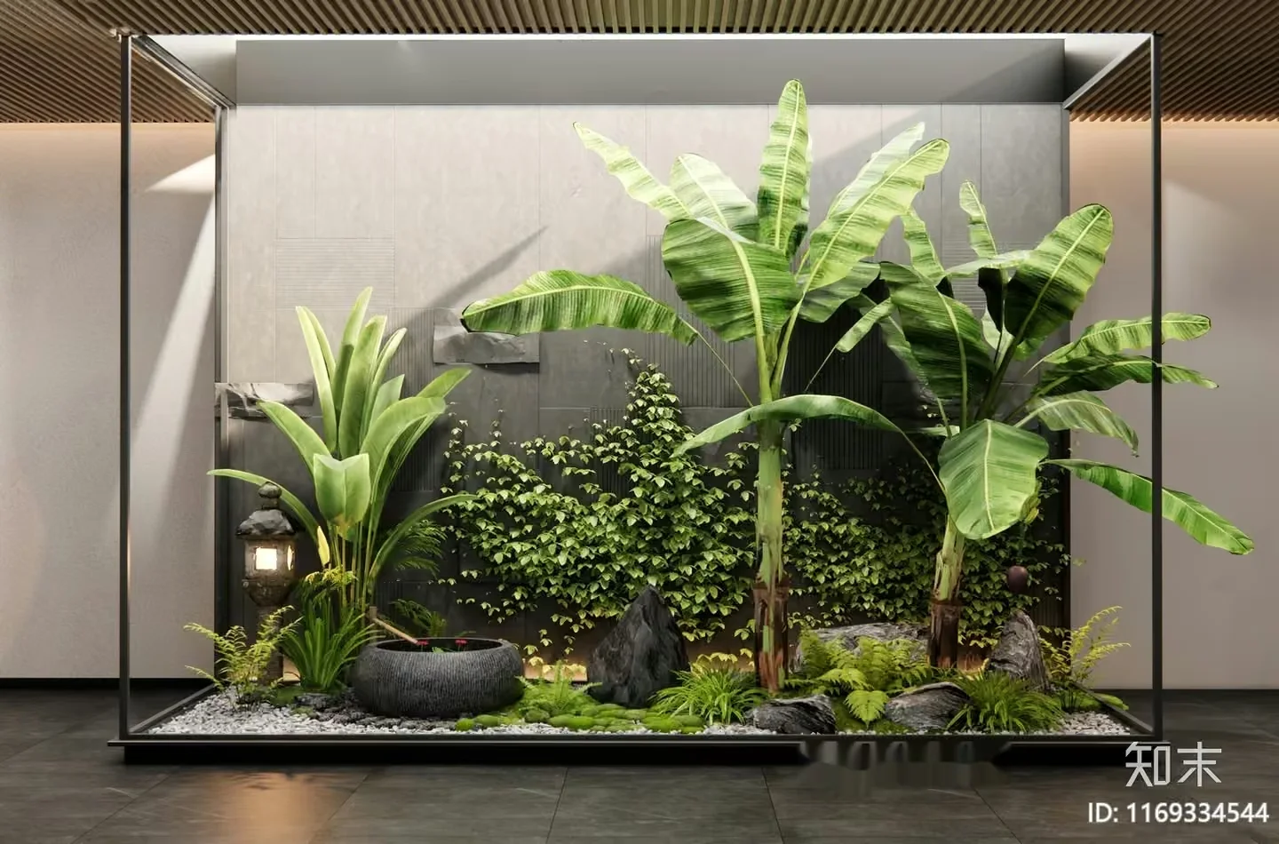 A Glass Terrarium With Green Plants 3D Model – 12466 – VRAY Render