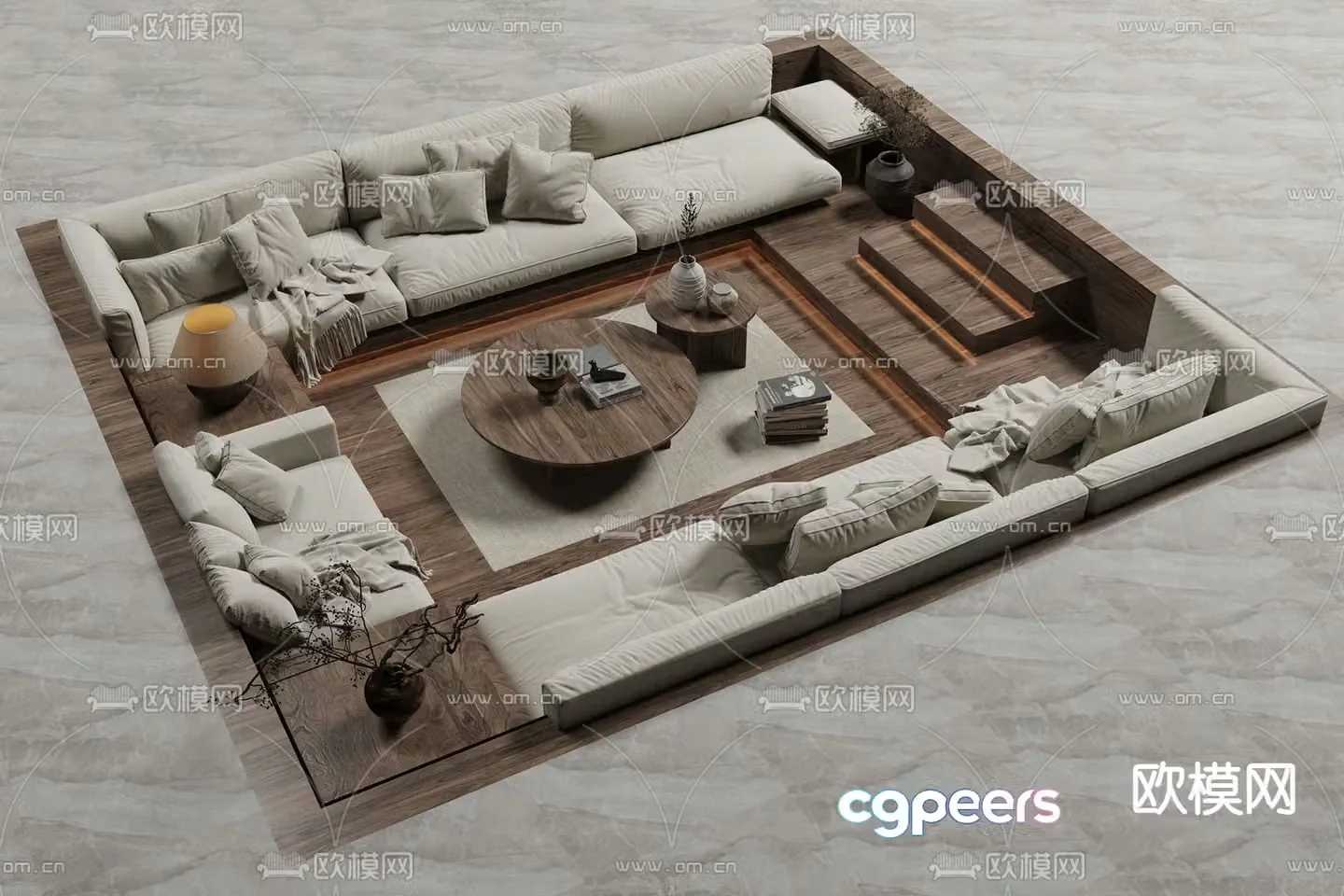Medieval style sunken booth sofa 3D model