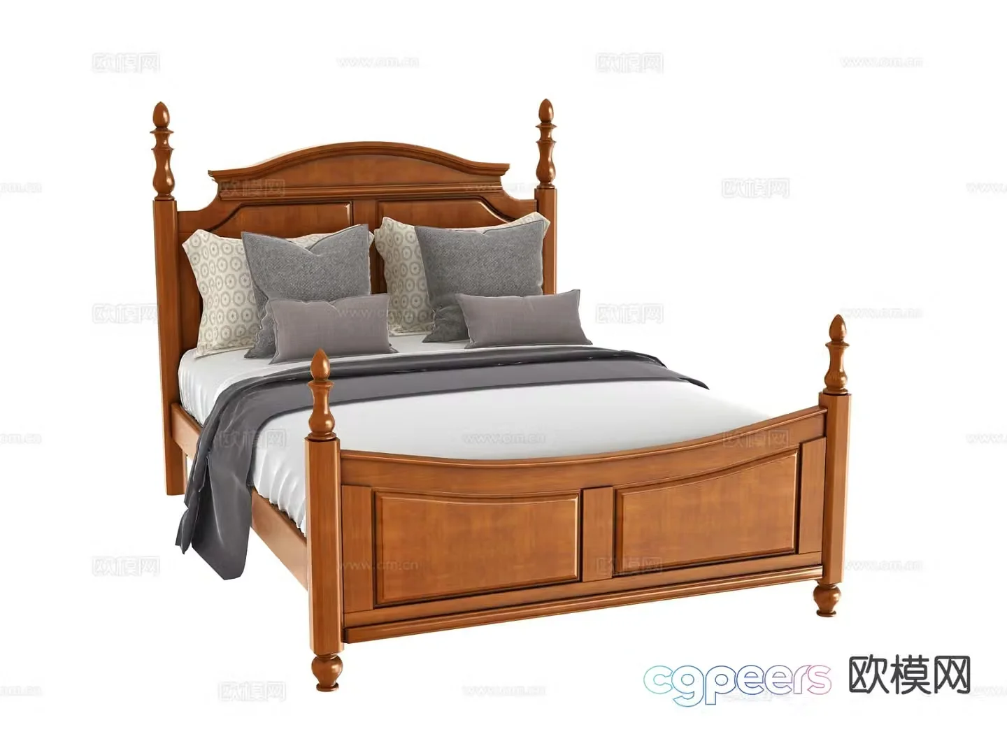 American double bed 3d model
