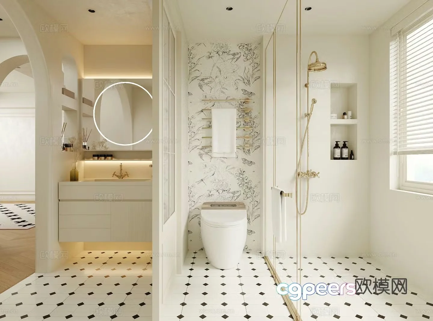Creamy bathroom 3d model