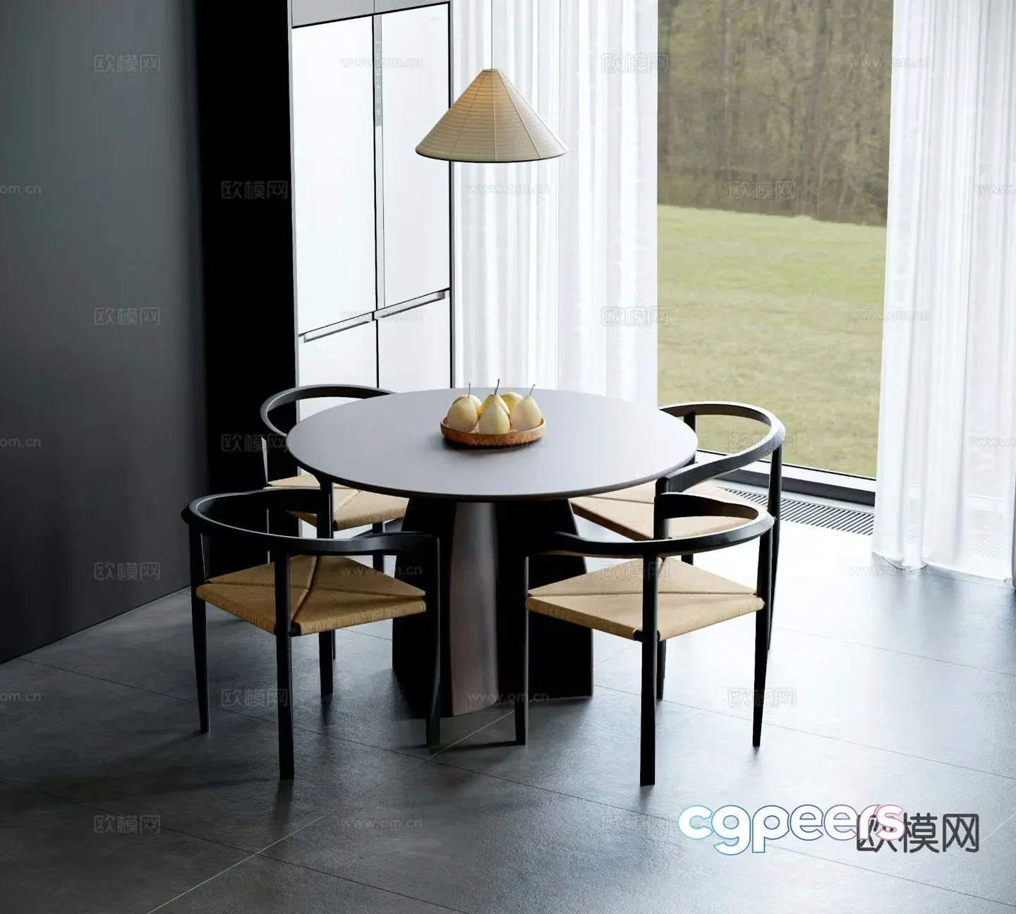 Medieval style dining table and chairs 3d model