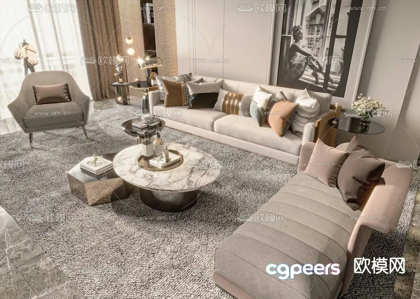 Light luxury modular sofa 3D model